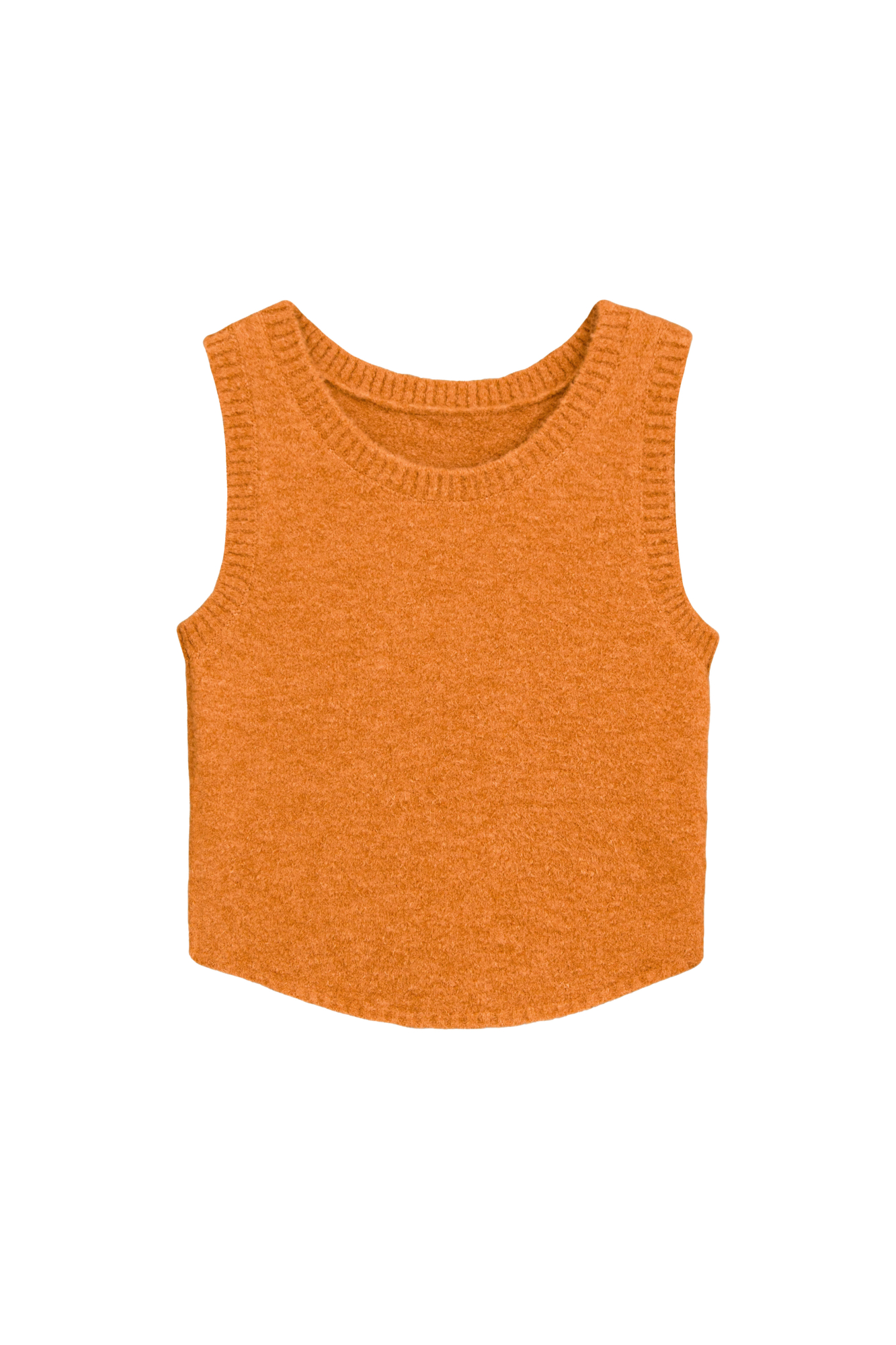 Укороченный трикотажный топ из шерсти с круглым вырезом. Края изделия в рубчик.