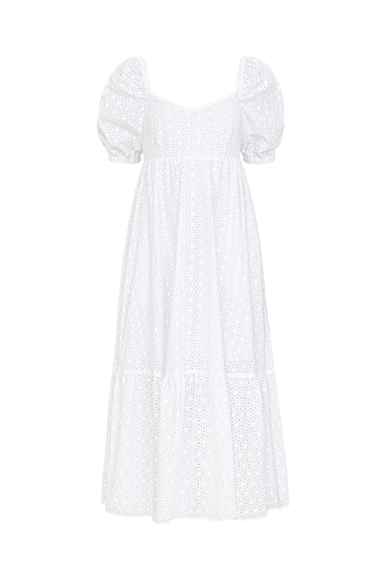 Платье из 100% хлопка с рукавами-фонариками и завышенной талией. 