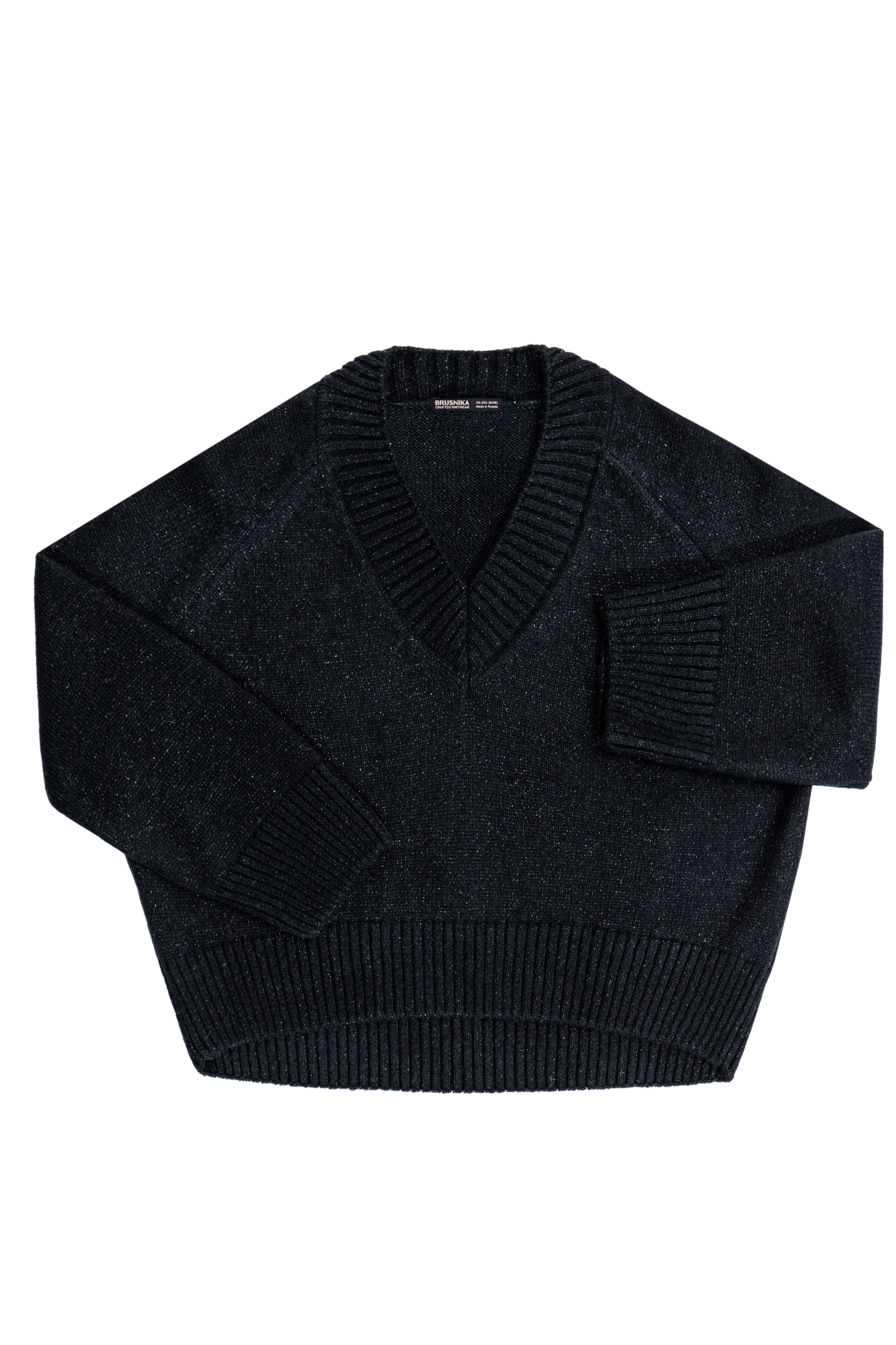 Трикотажный джемпер из шерсти мериноса с люрексом. Модель свободного силуэта с V-образным вырезом.