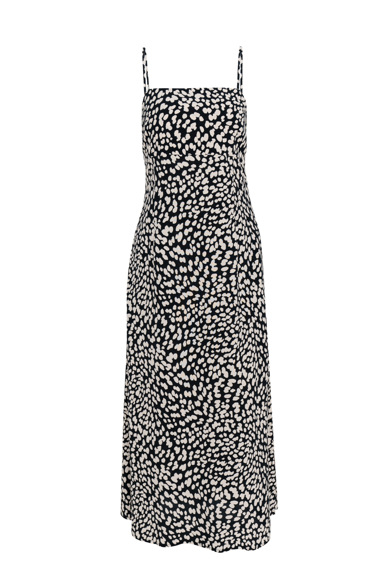 Принтованный сарафан из 100% вискозы. Модель приталенного силуэта, на тонких регулируемых бретельках и разрезом сбоку.