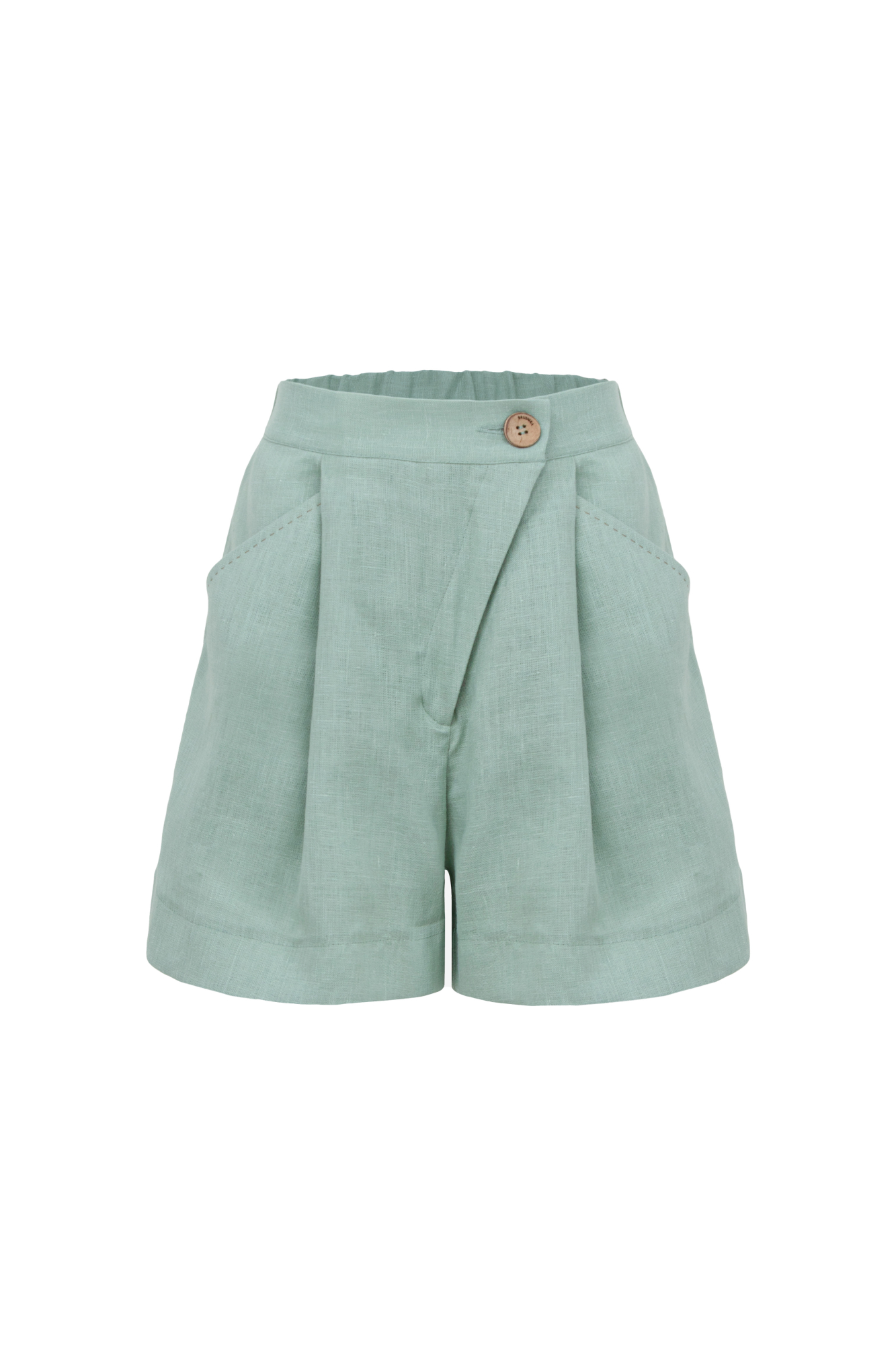 Шорты из 100% льна. Модель свободного силуэта с карманами по бокам и застежкой с потайной молнией и пуговицей.