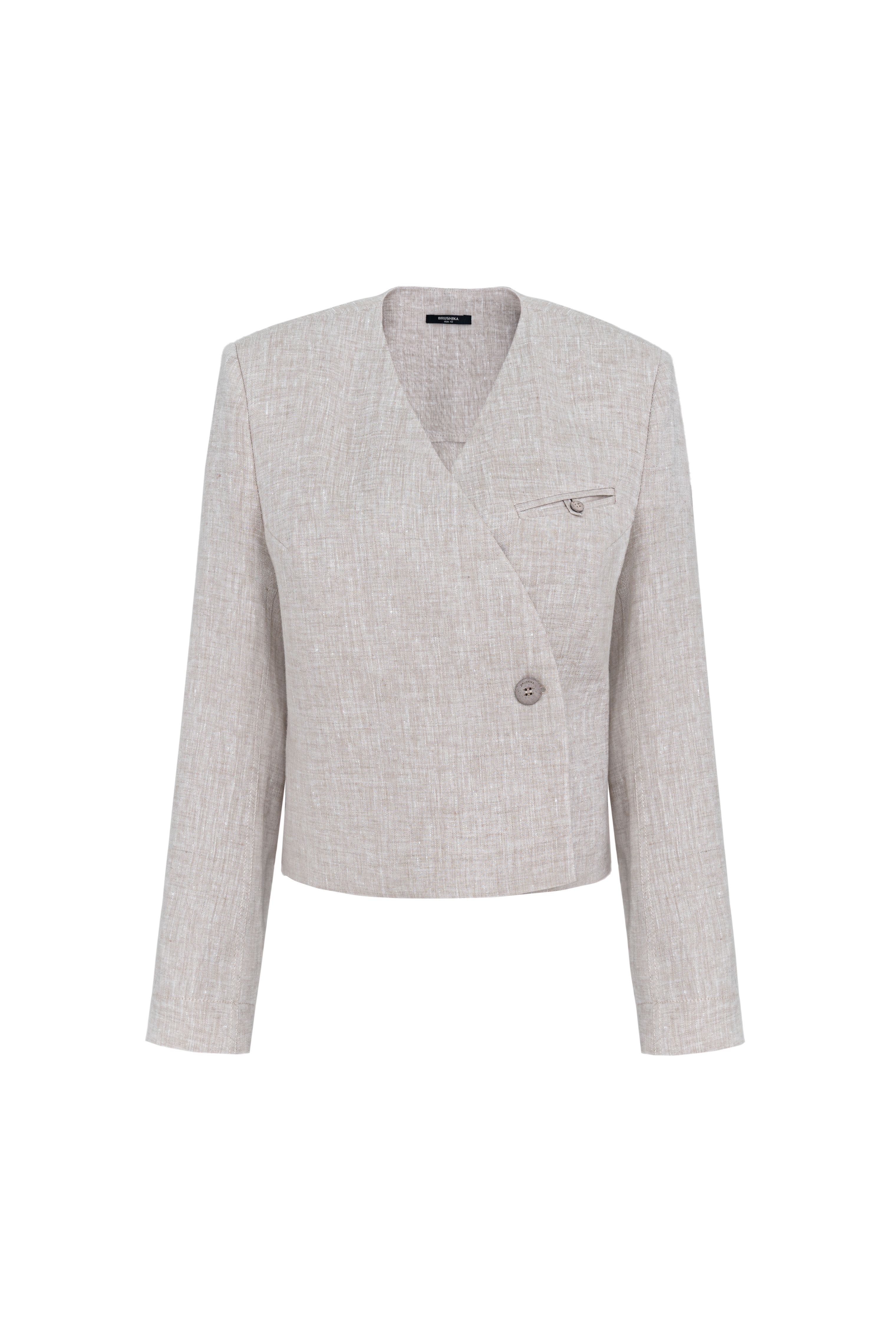 Укороченный жакет на запах из 100% льна