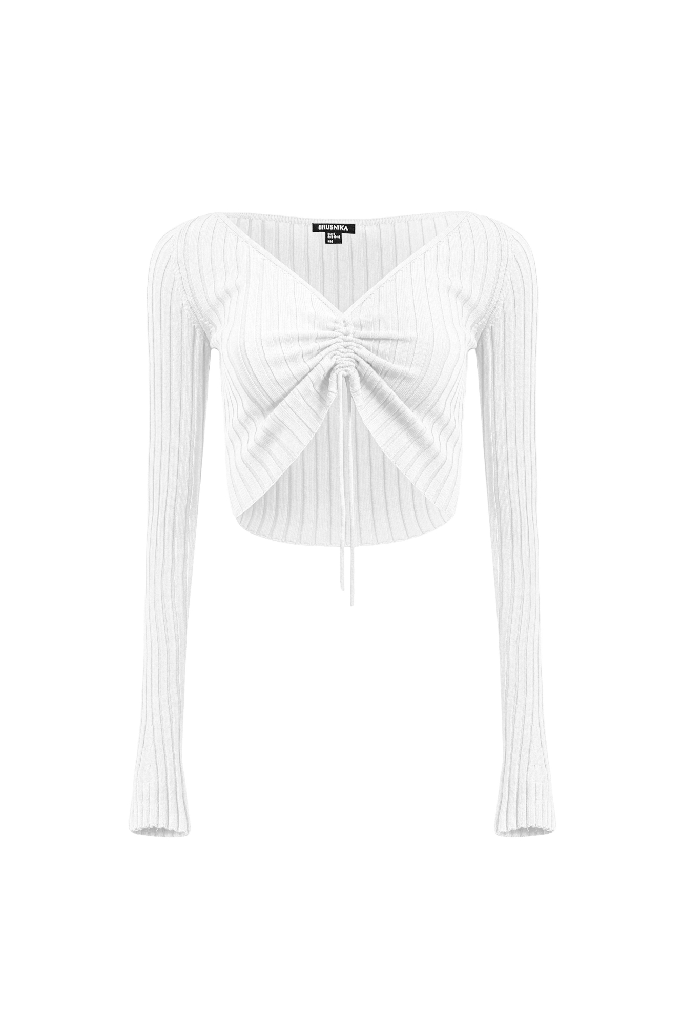 Трикотажный топ из вискозы с длинным рукавом. Модель с V-вырезом и регулируемой кулиской спереди. 