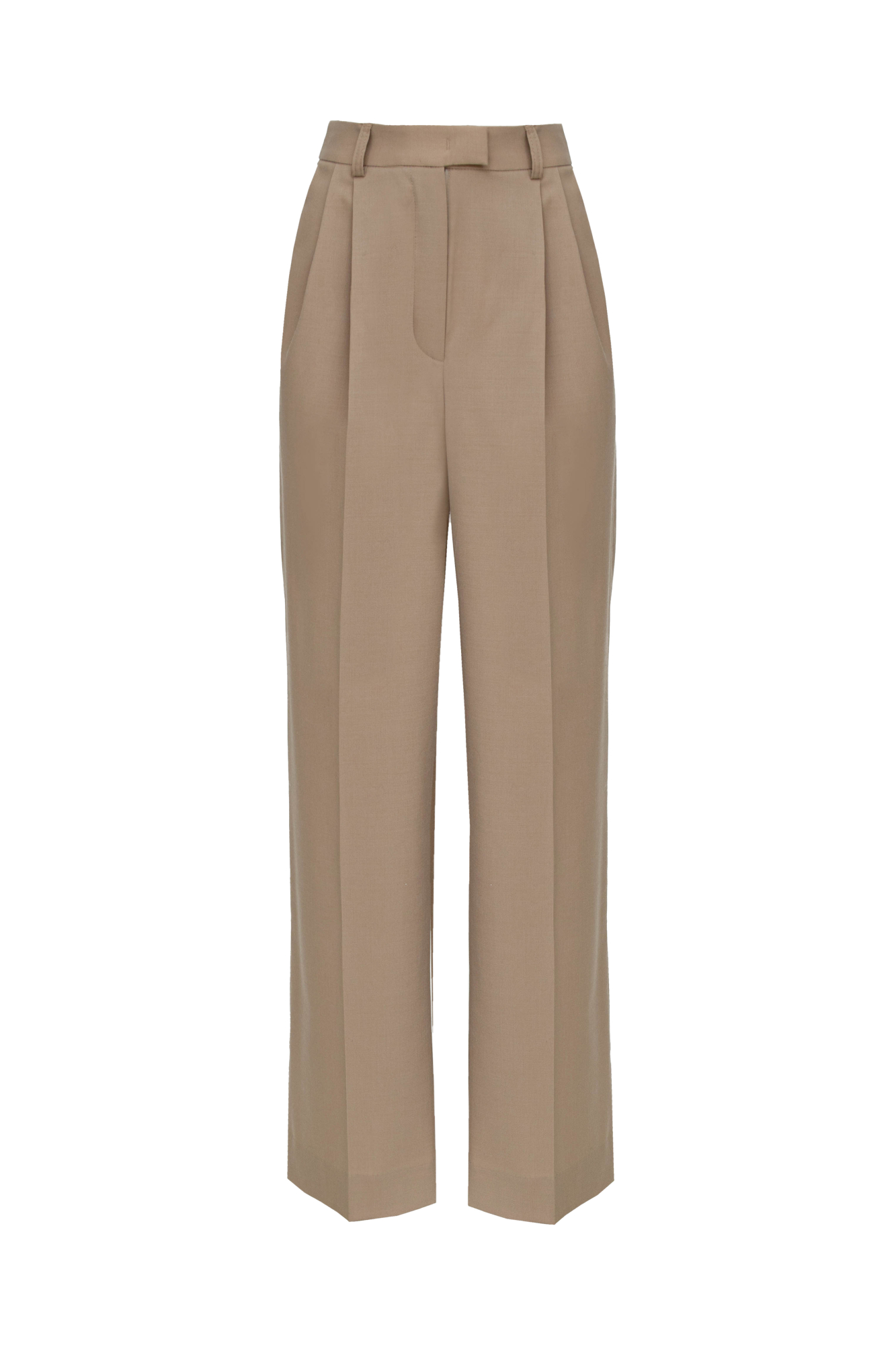 Широкие брюки палаццо из смесовой шерсти. Модель прямого кроя с боковыми карманами и застежкой на молнию и крючок.