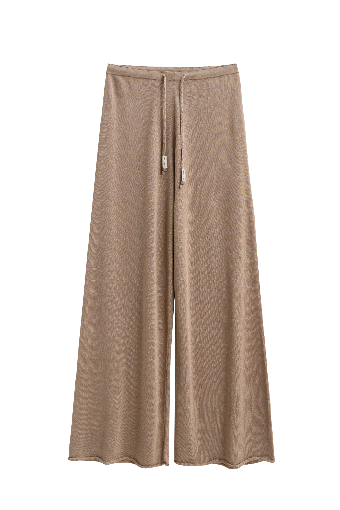 Трикотажные брюки палаццо из легкой вискозы. Модель свободного кроя с поясом на кулиске.