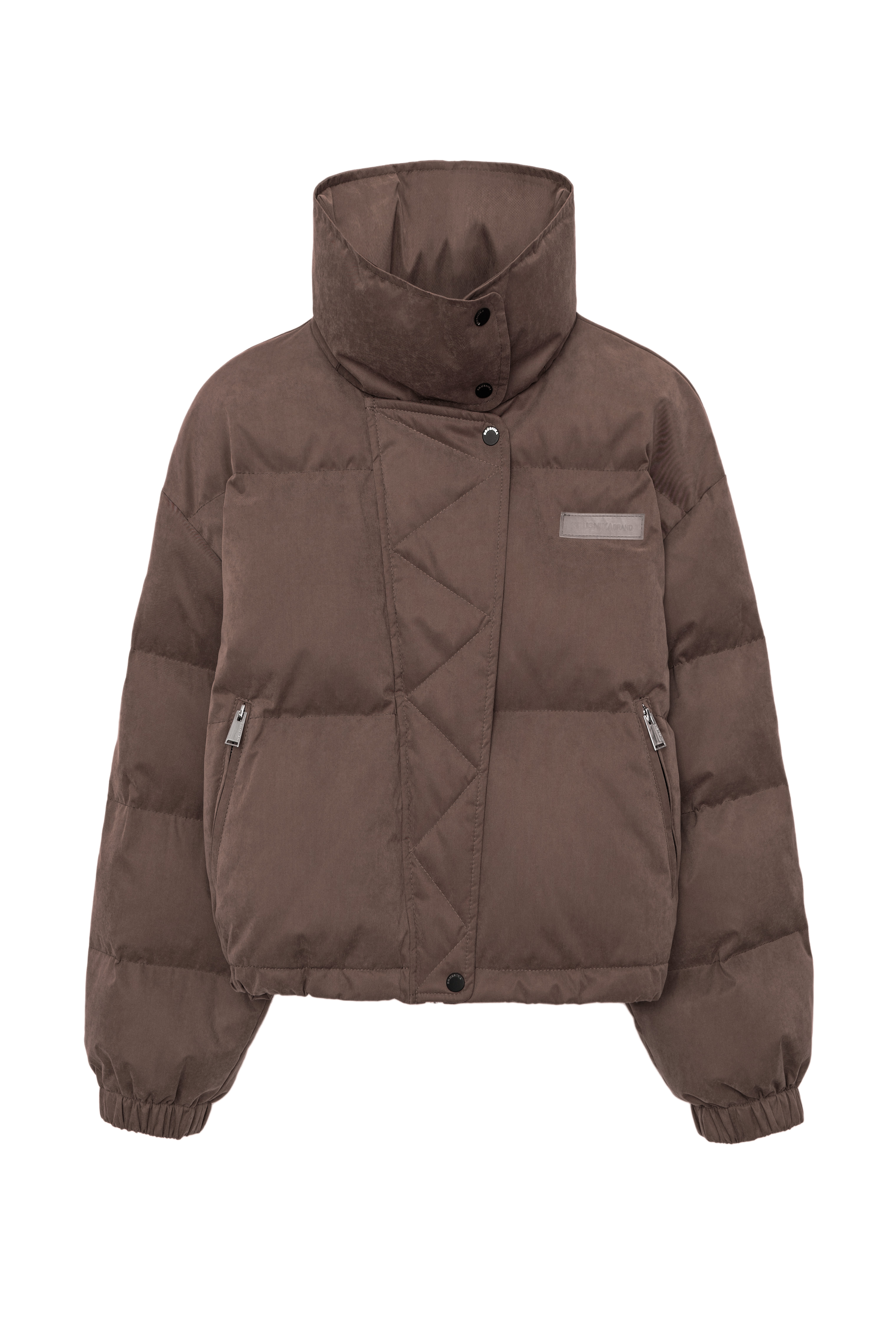 Утепленный пуховик с воротником-стойкой и капюшоном на молнии