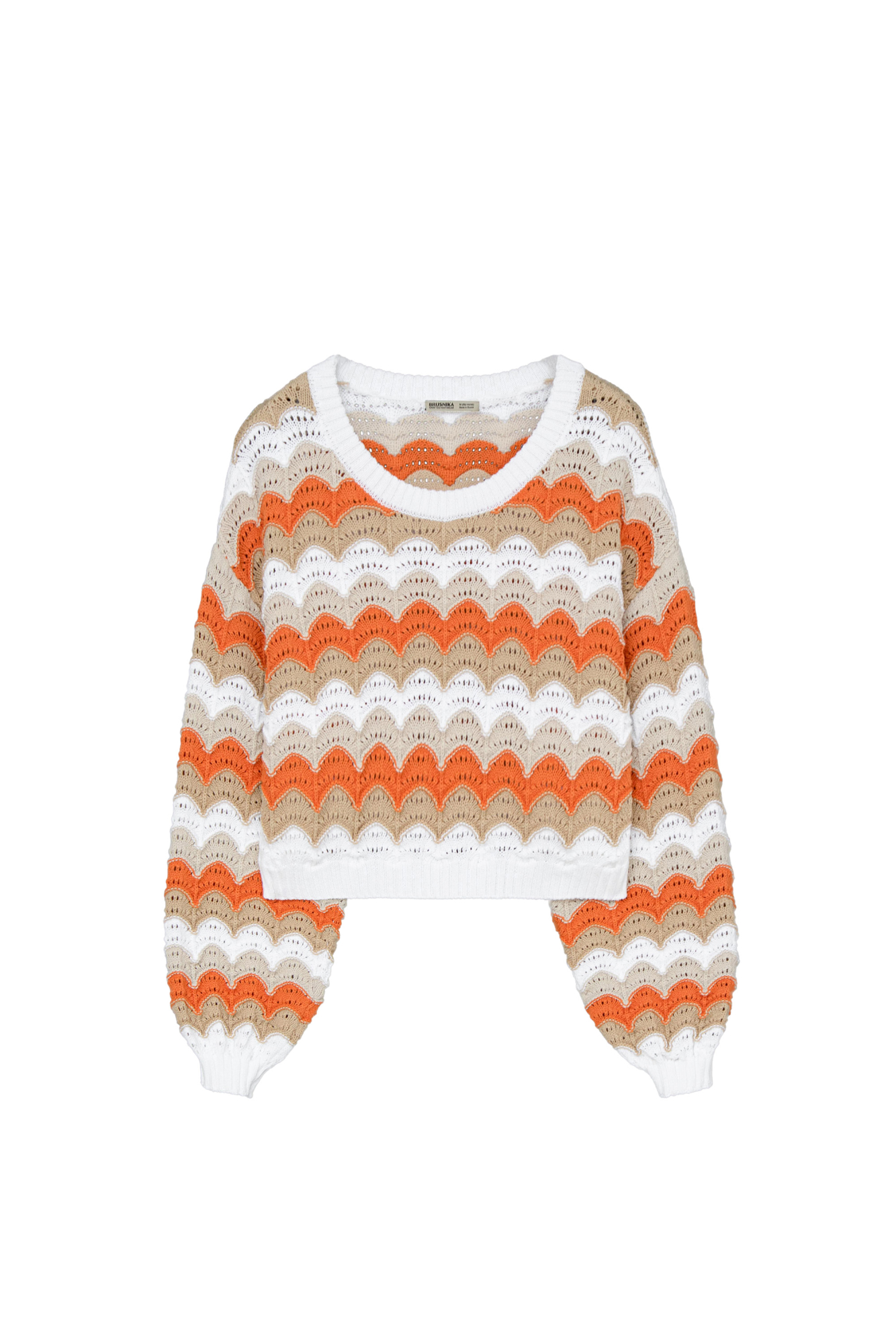 Трикотажный джемпер из хлопка с волнистым узором. Манжеты и низ изделия из эластичной ленты в рубчик.