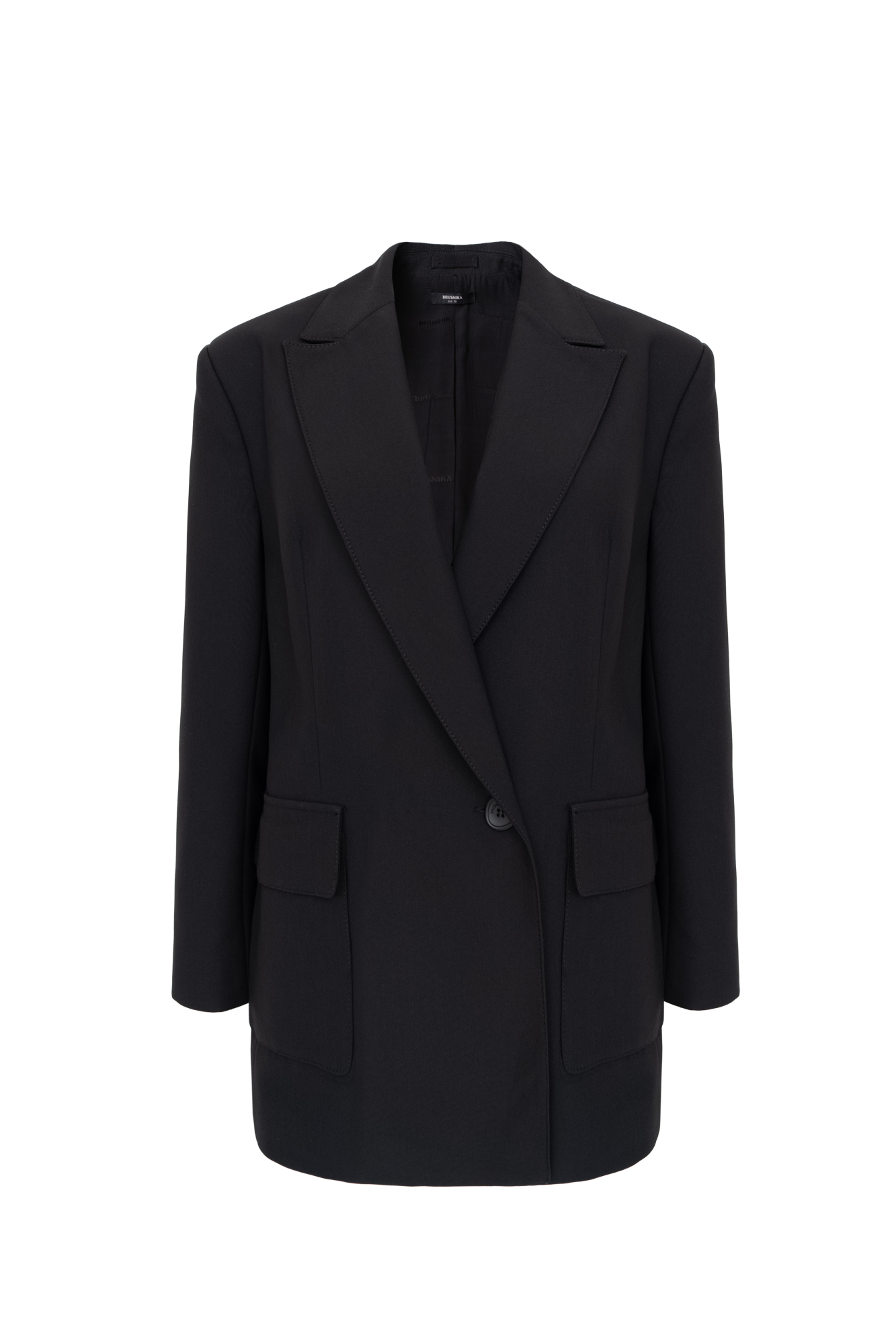 Жакет прямого силуэта из поливискозы, с накладными карманами, застежка на пуговицу.