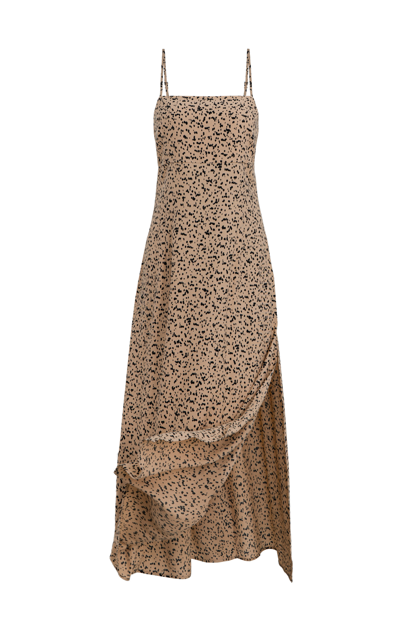 Принтованный сарафан из 100% вискозы. Модель приталенного силуэта, на тонких регулируемых бретельках и разрезом сбоку.