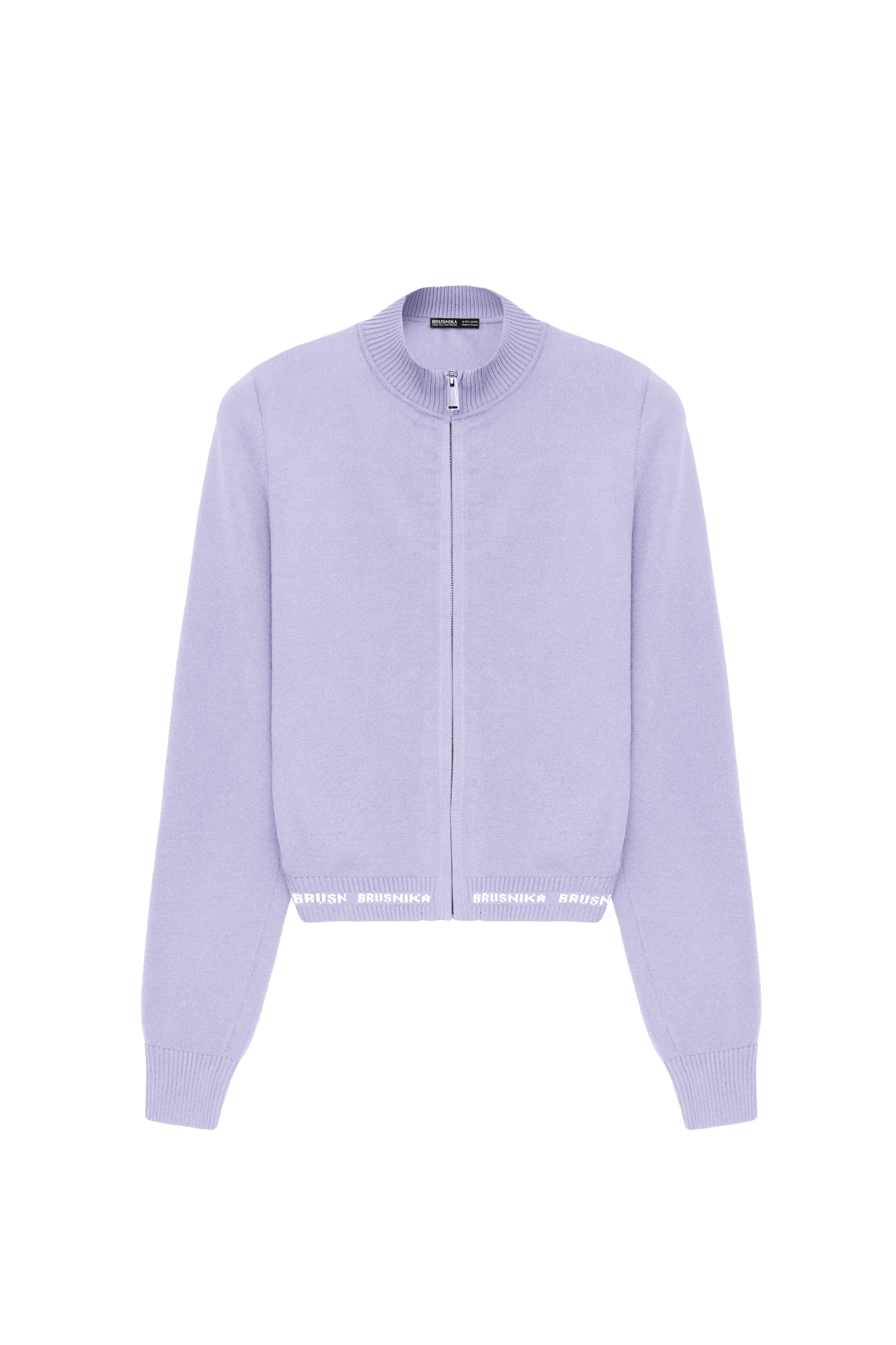 Укороченный бомбер из вискозы с длинным рукавом. Воротник, манжеты рукавов и низ изделия выполнены в рубчик. Застежка на молнию.