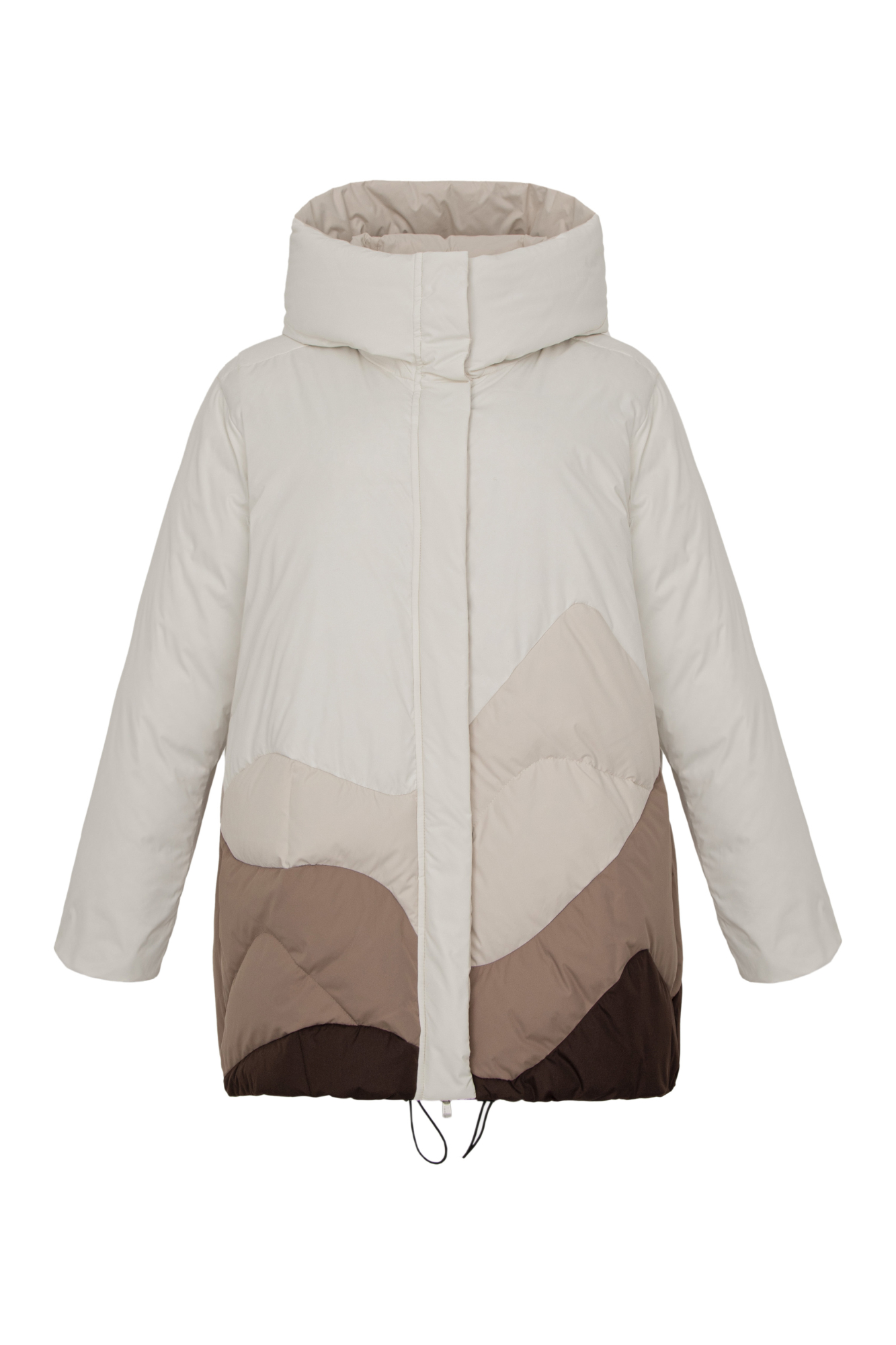 Утепленный пуховик с капюшоном. Застежка на молнии и кнопках, кулиска внизу. Низкий показатель водонепроницаемости, можно носить в сухую погоду или моросящий дождик.<br />
<br />
