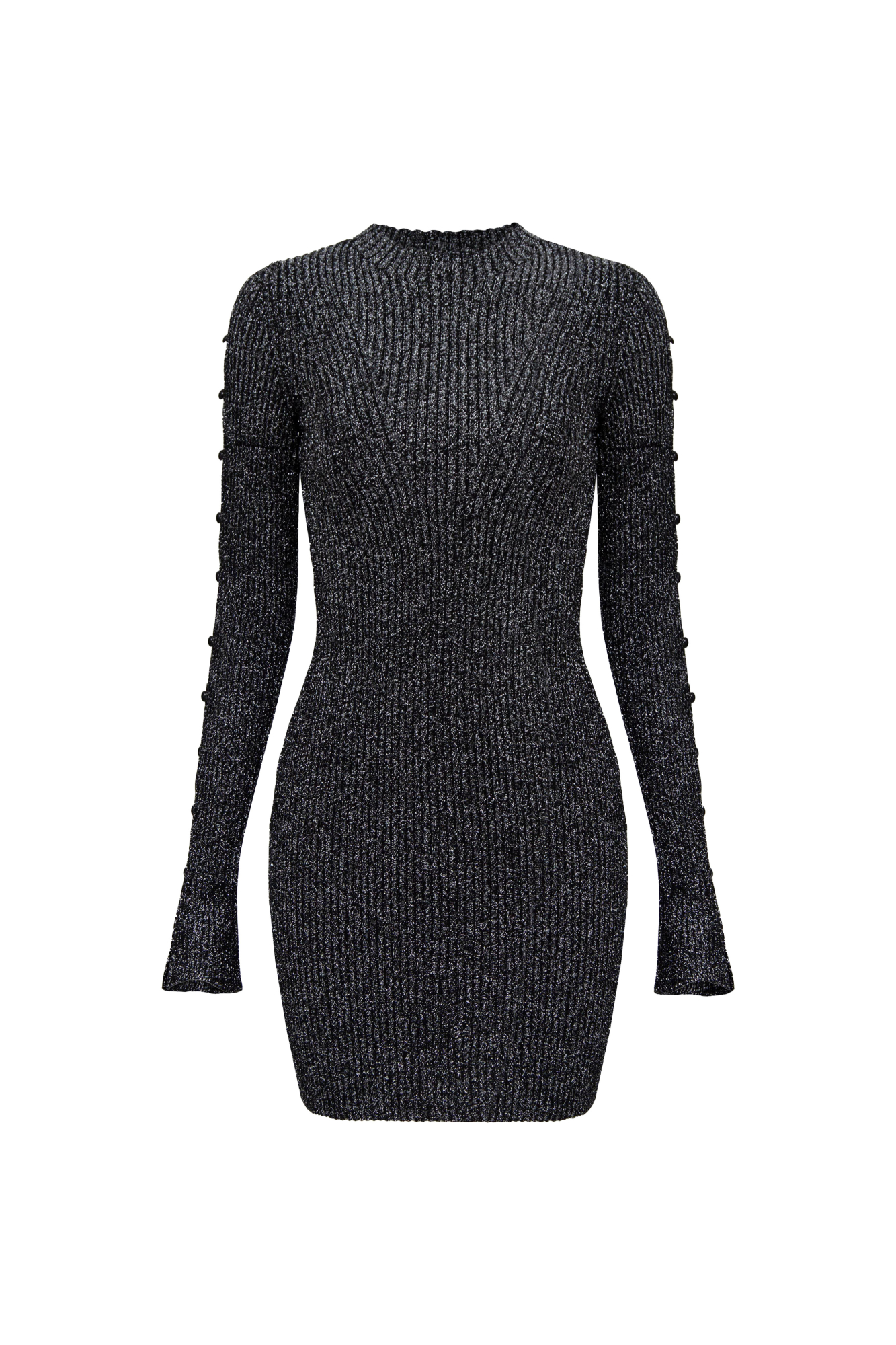 Платье мини из вискозы с люрексом и рукавами на пуговицах