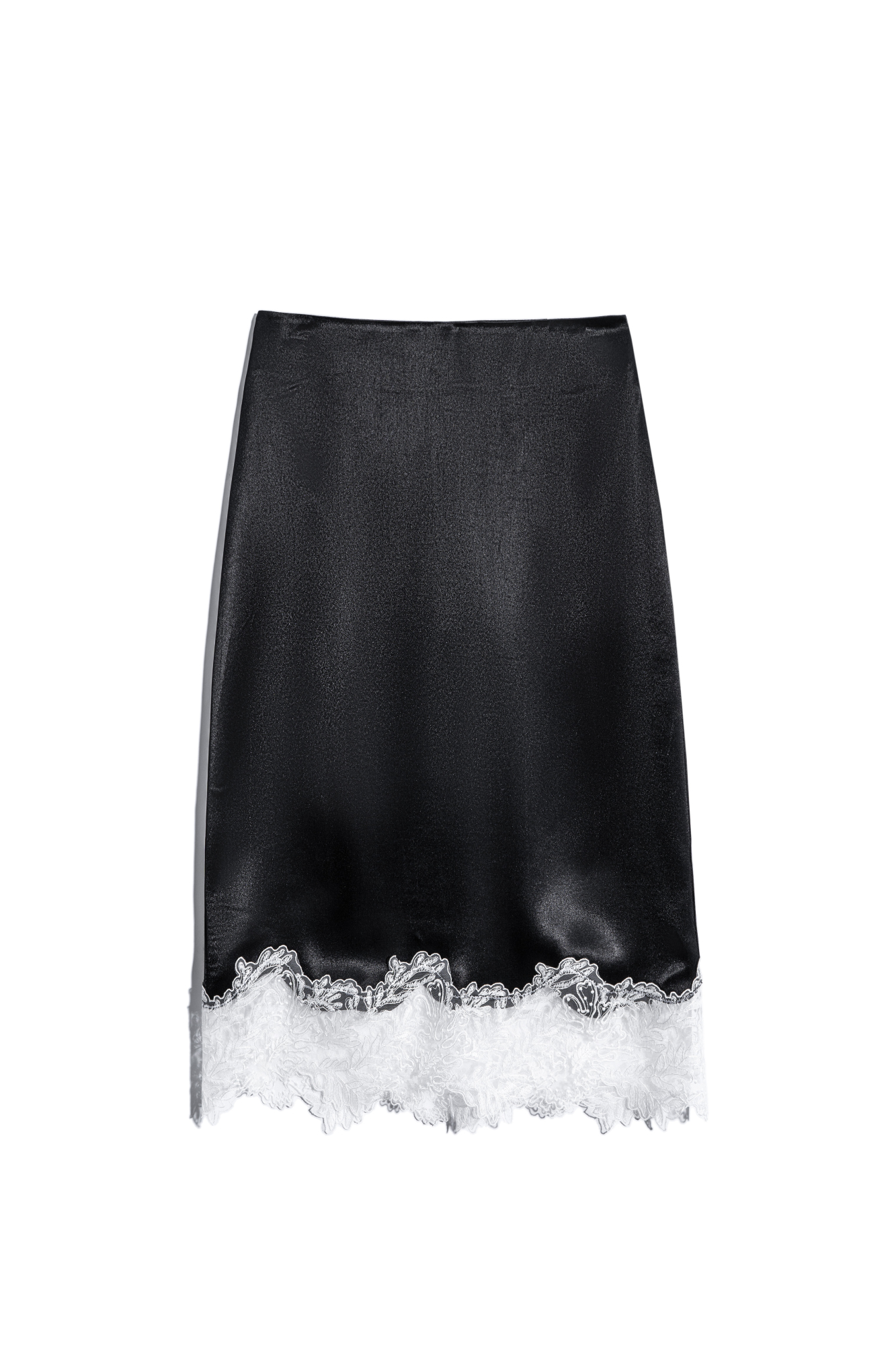 Атласная юбка миди с кружевом