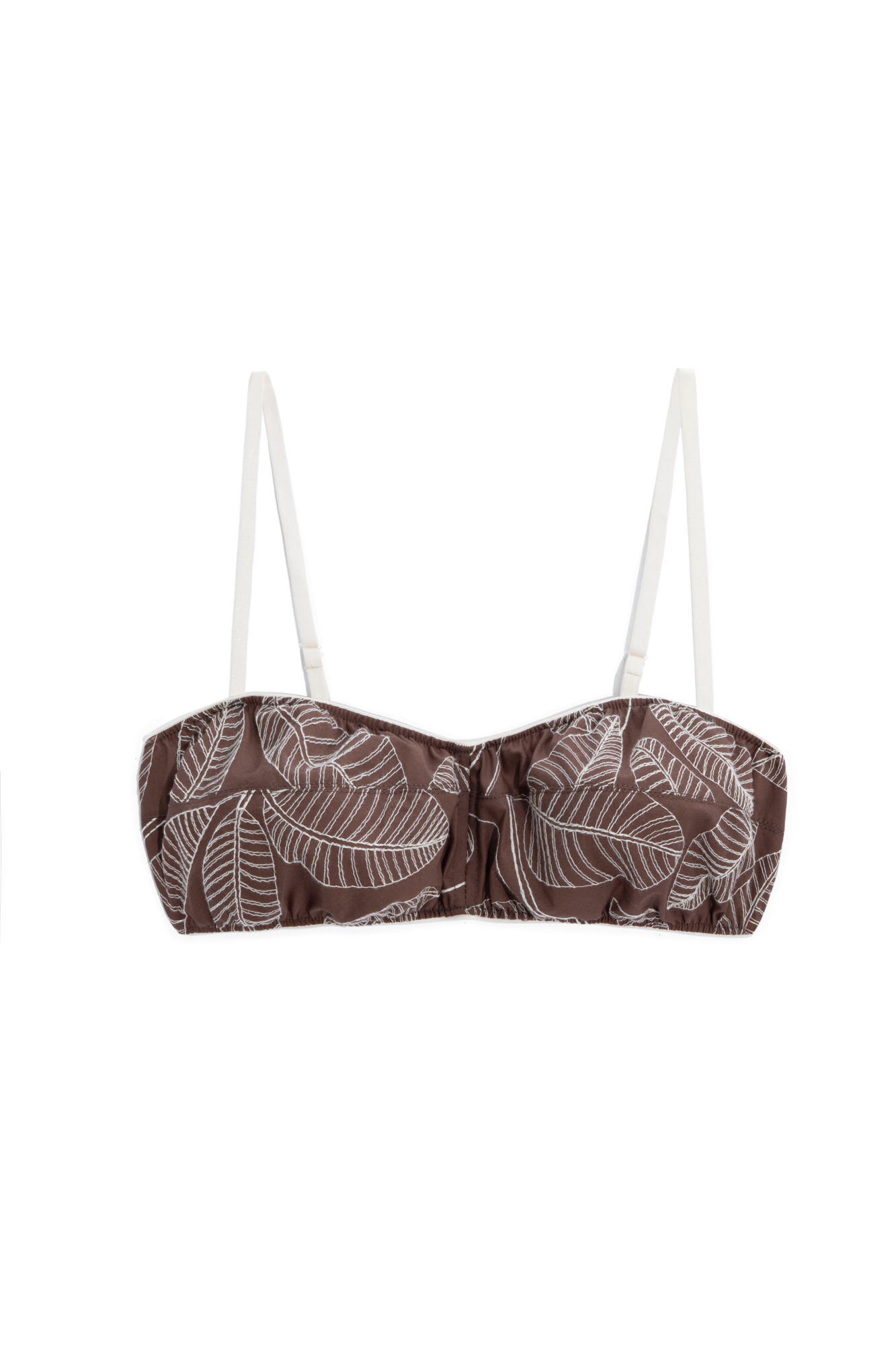 Топ из 100% хлопка с растительным принтом. Модель на тонких регулируемых бретельках и застежкой на крючок.