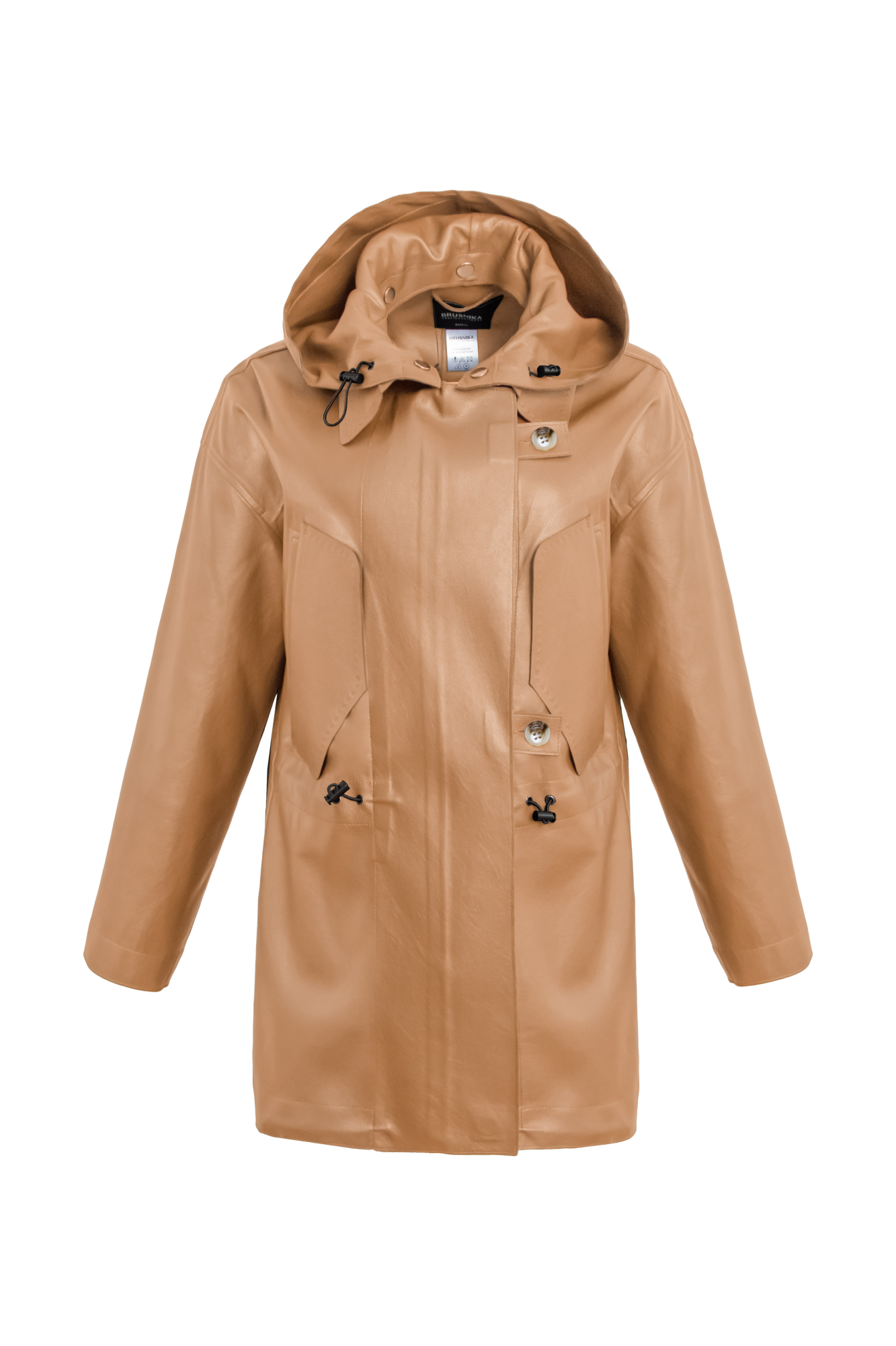 Парка из экокожи с нагрудными карманами и капюшоном. Капюшон отстегивается. Отлично впишется в повседневный гардероб.