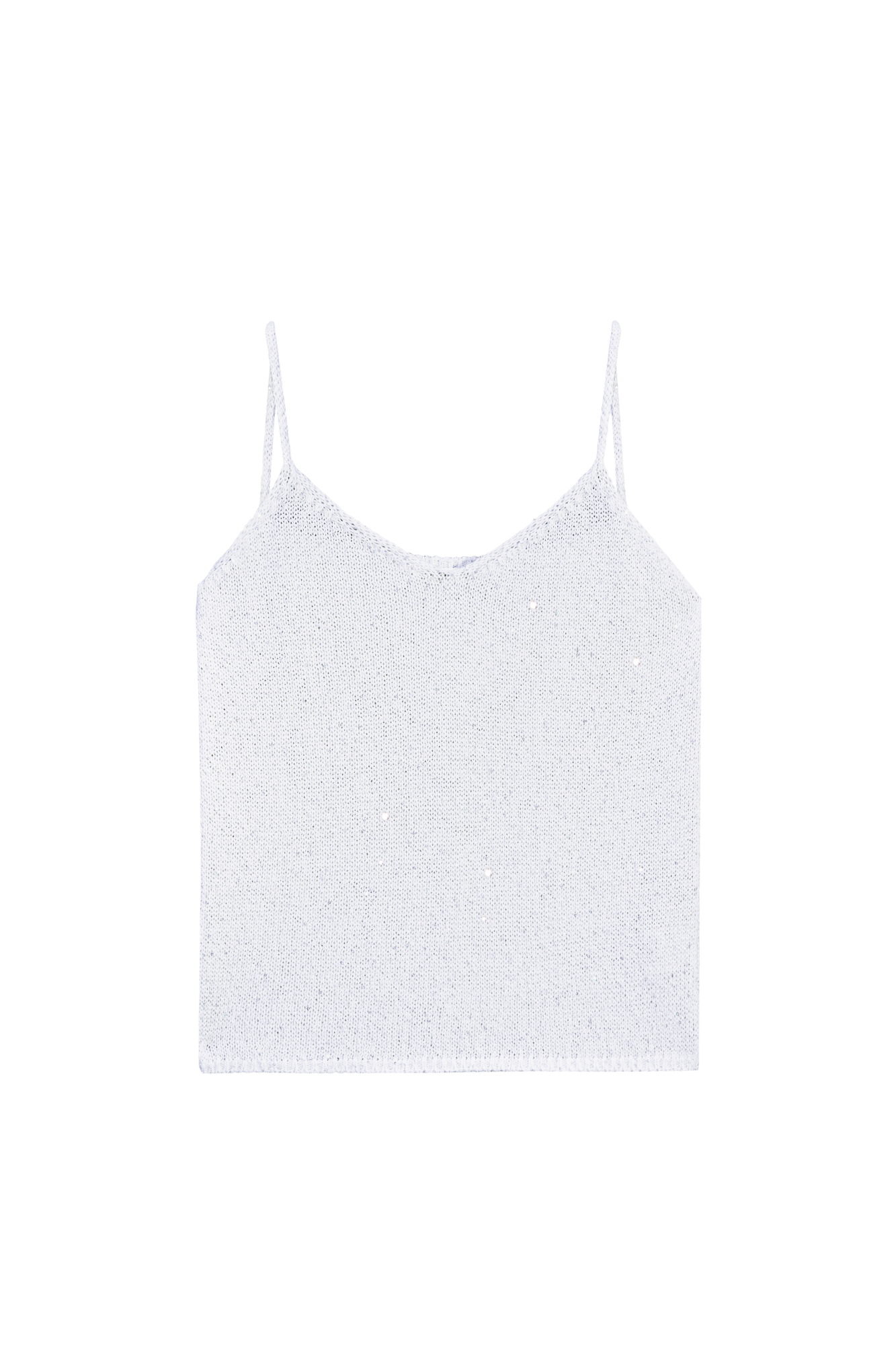 Трикотажный топ из поливискозы на тонких лямках с голографическими пайетками.