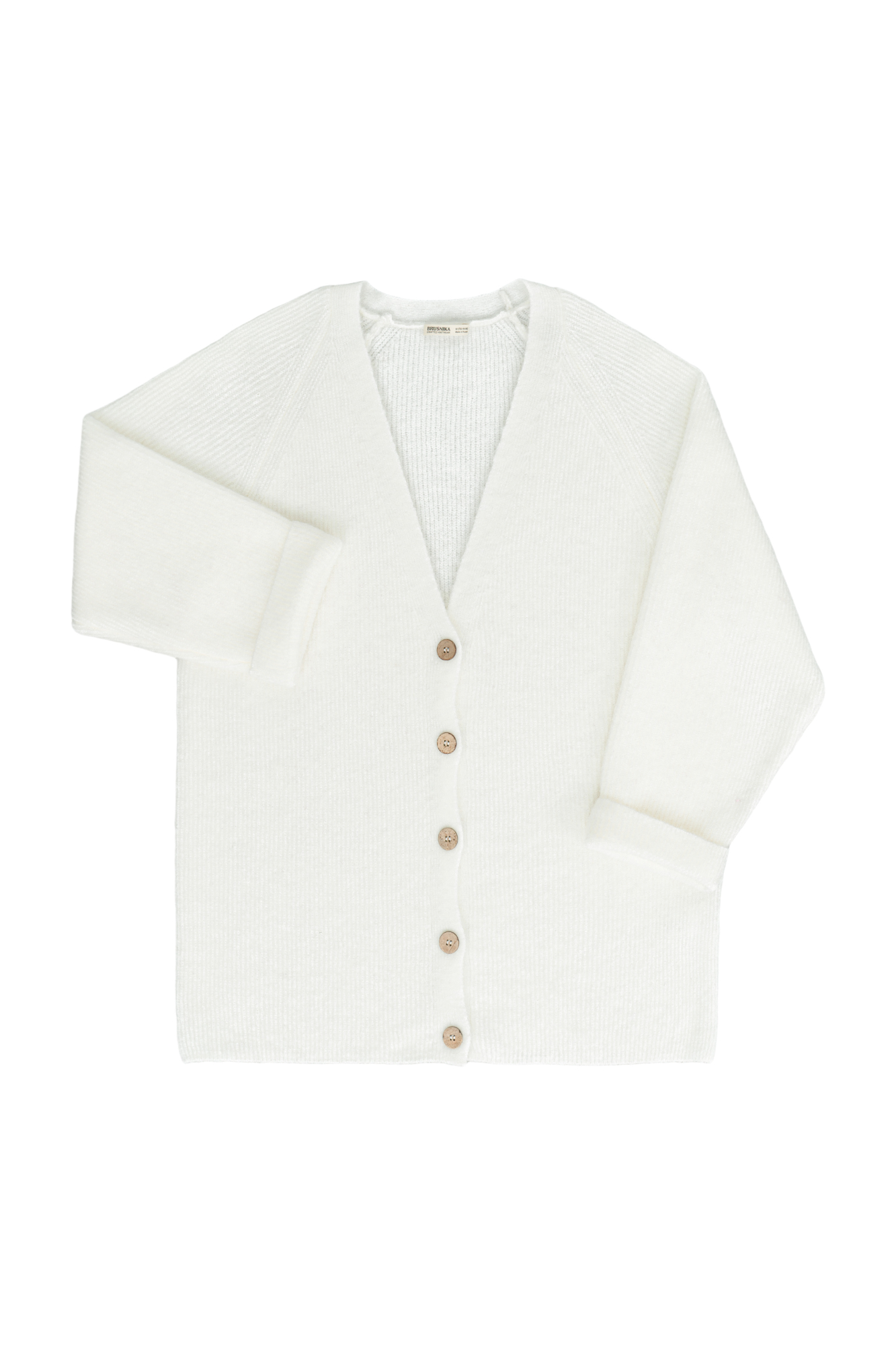 Трикотажный кардиган из шерсти альпака. Модель свободного силуэта со спущенным плечом. Застежка на пуговицы.