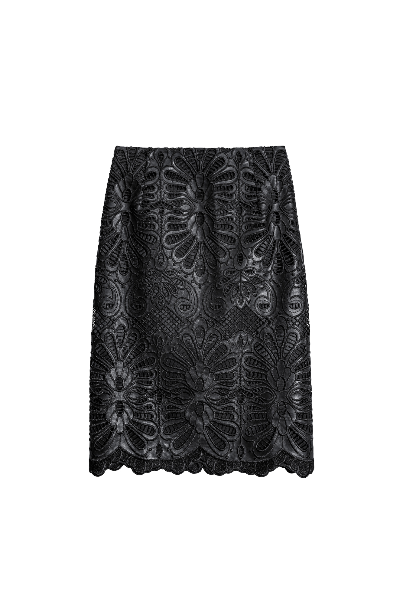 Юбка с кружевом из экокожи