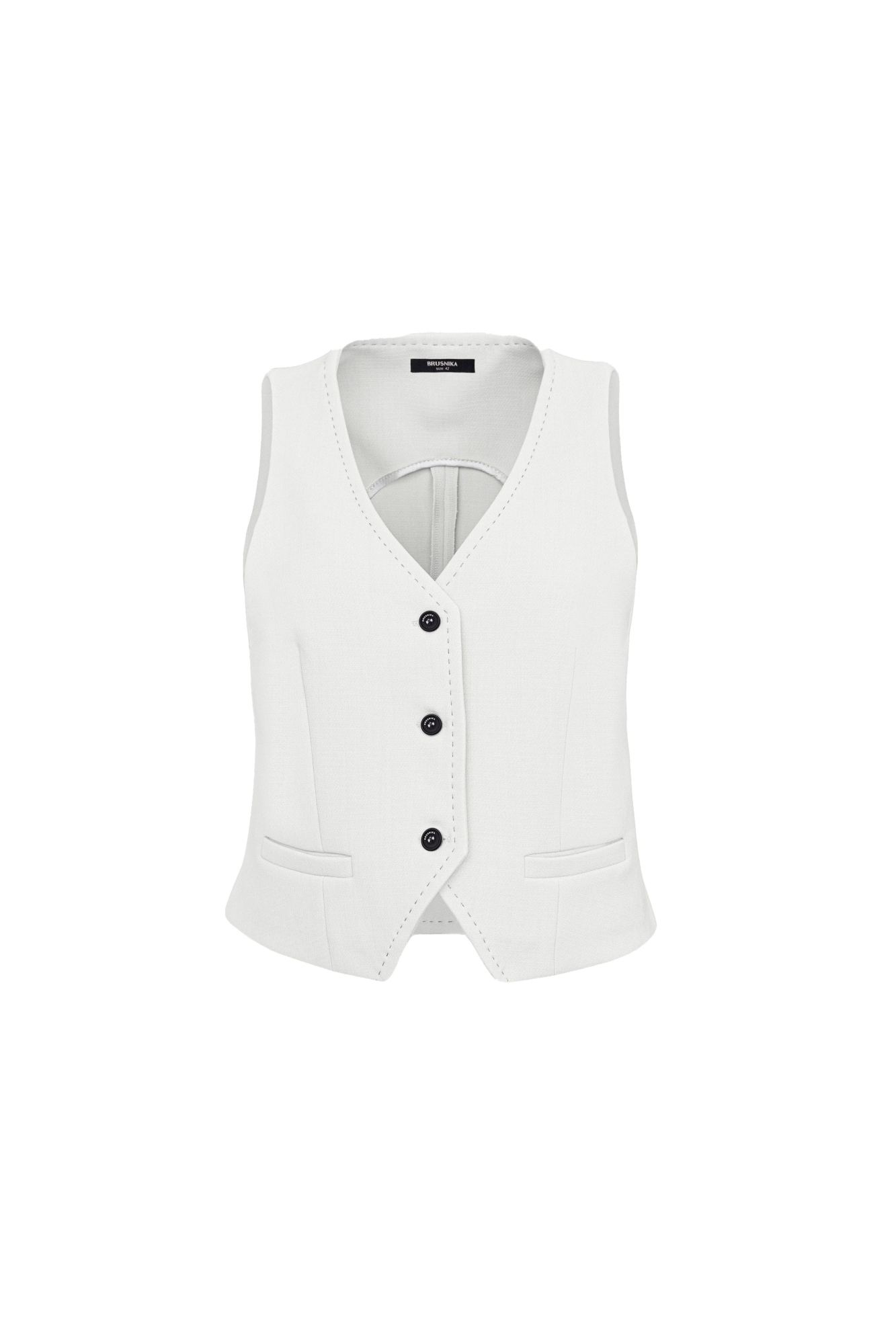Жилет из поливискозы с имитацией карманов и разрезом снизу.