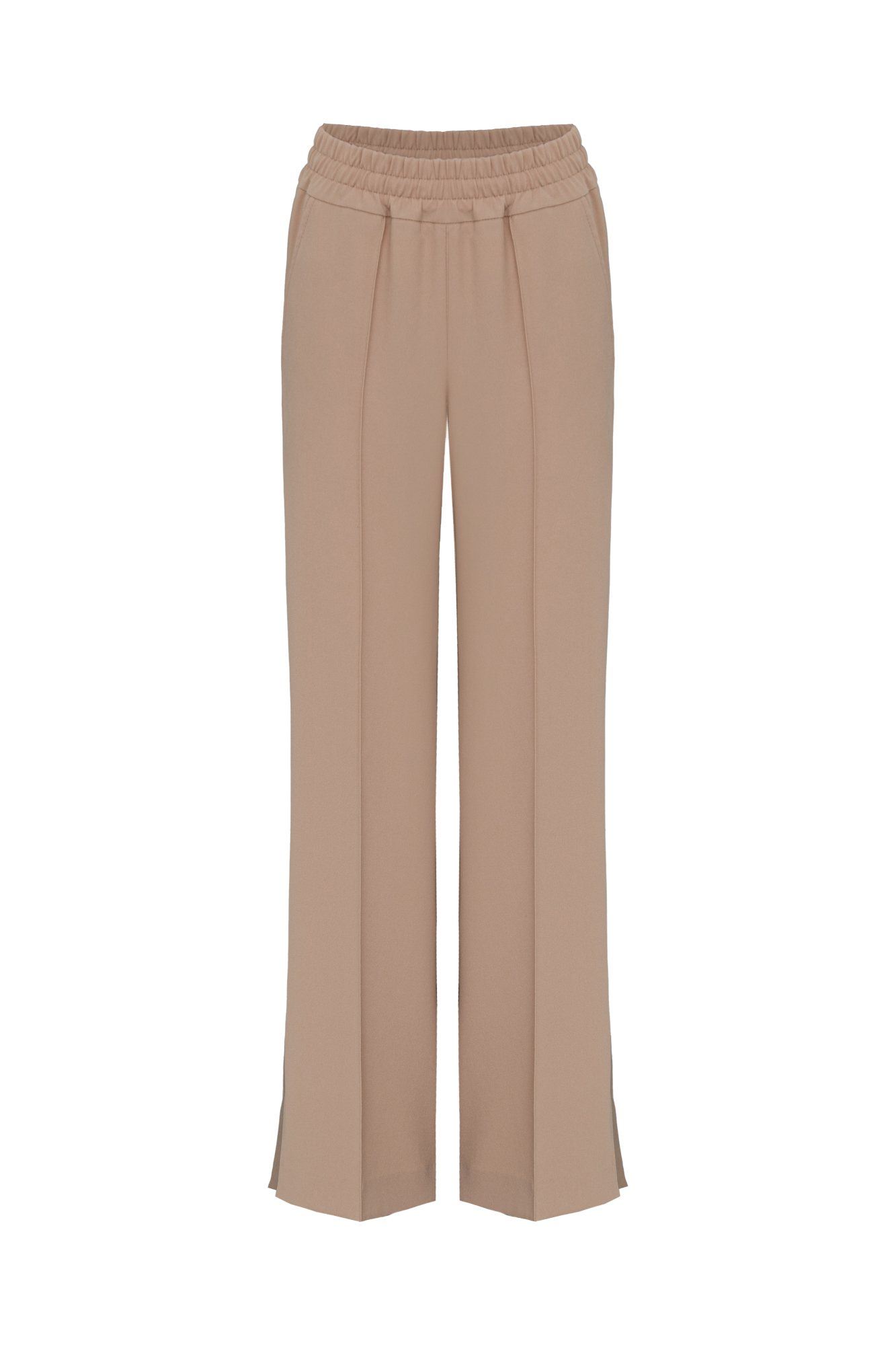 Брюки из вискозы с эластичным поясом на резинке и разрезами по бокам