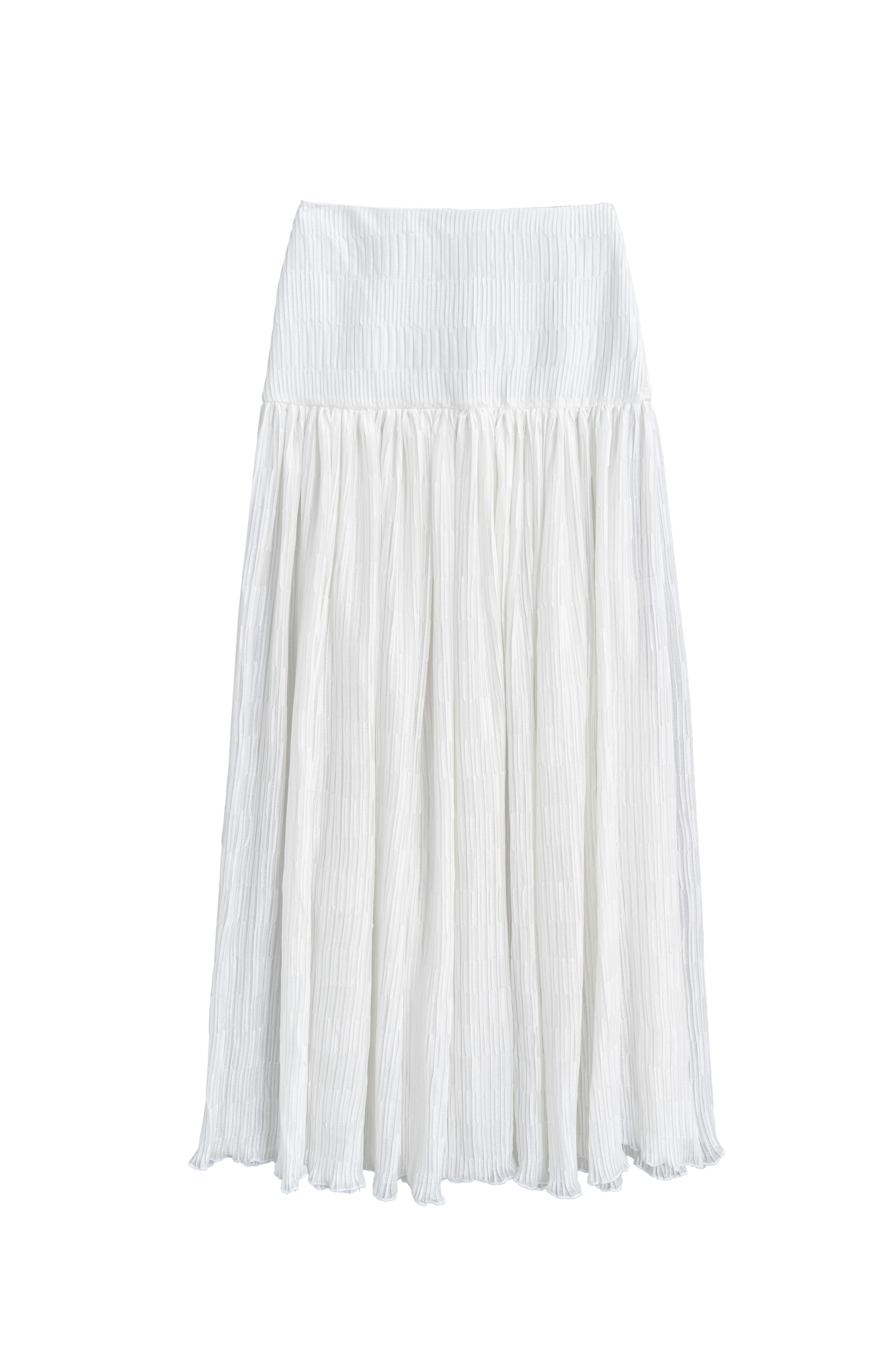 Шифоновая юбка длины макси из текстурированной ткани. Модель приталенного силуэта на кокетке