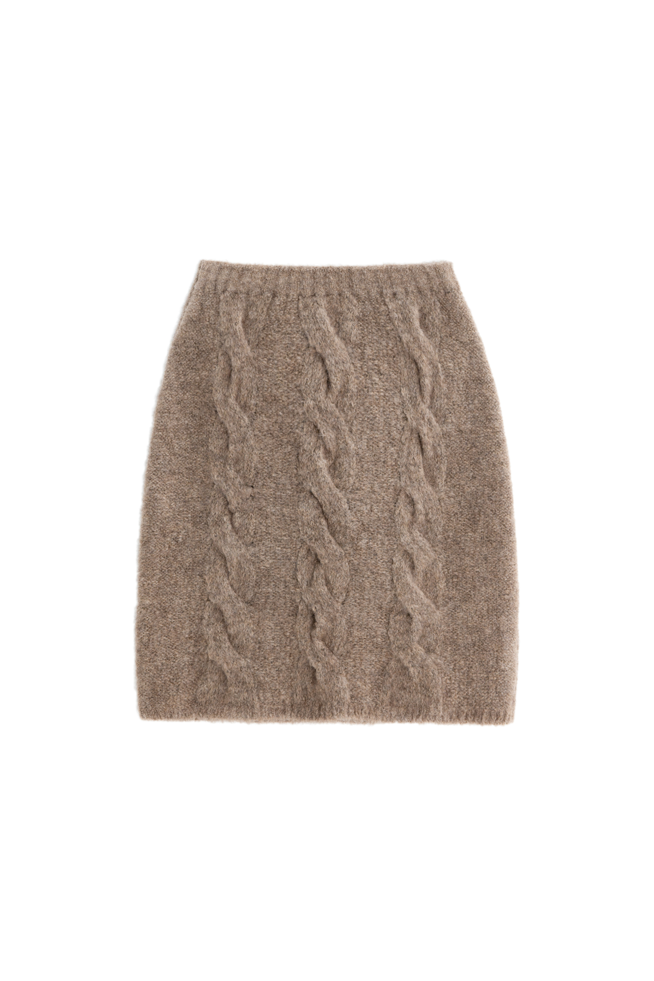 Трикотажная юбка длины мини с косами из шерсти и мохера. Модель приталенного силуэта с эластичным поясом в рубчик.