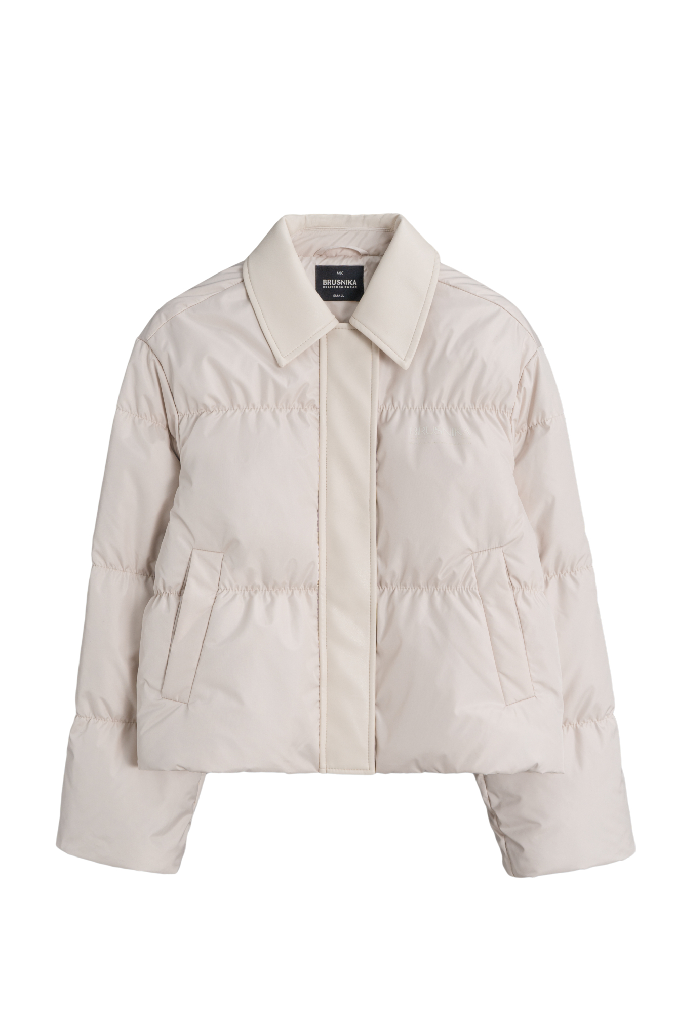 Пуховик с отложным воротником из экокожи