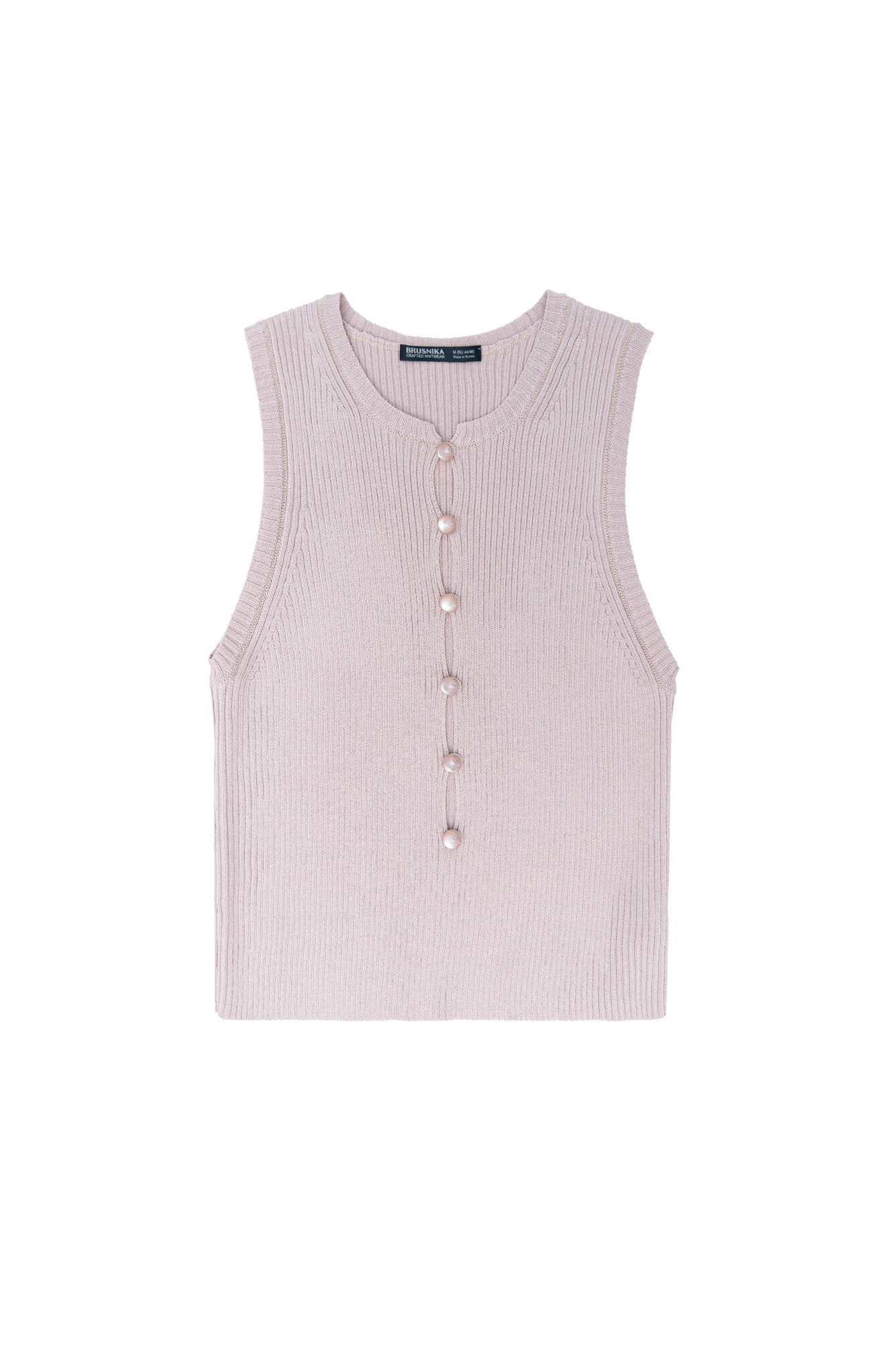 Трикотажный топ без рукавов. Модель с глубоким вырезом на пуговицах.