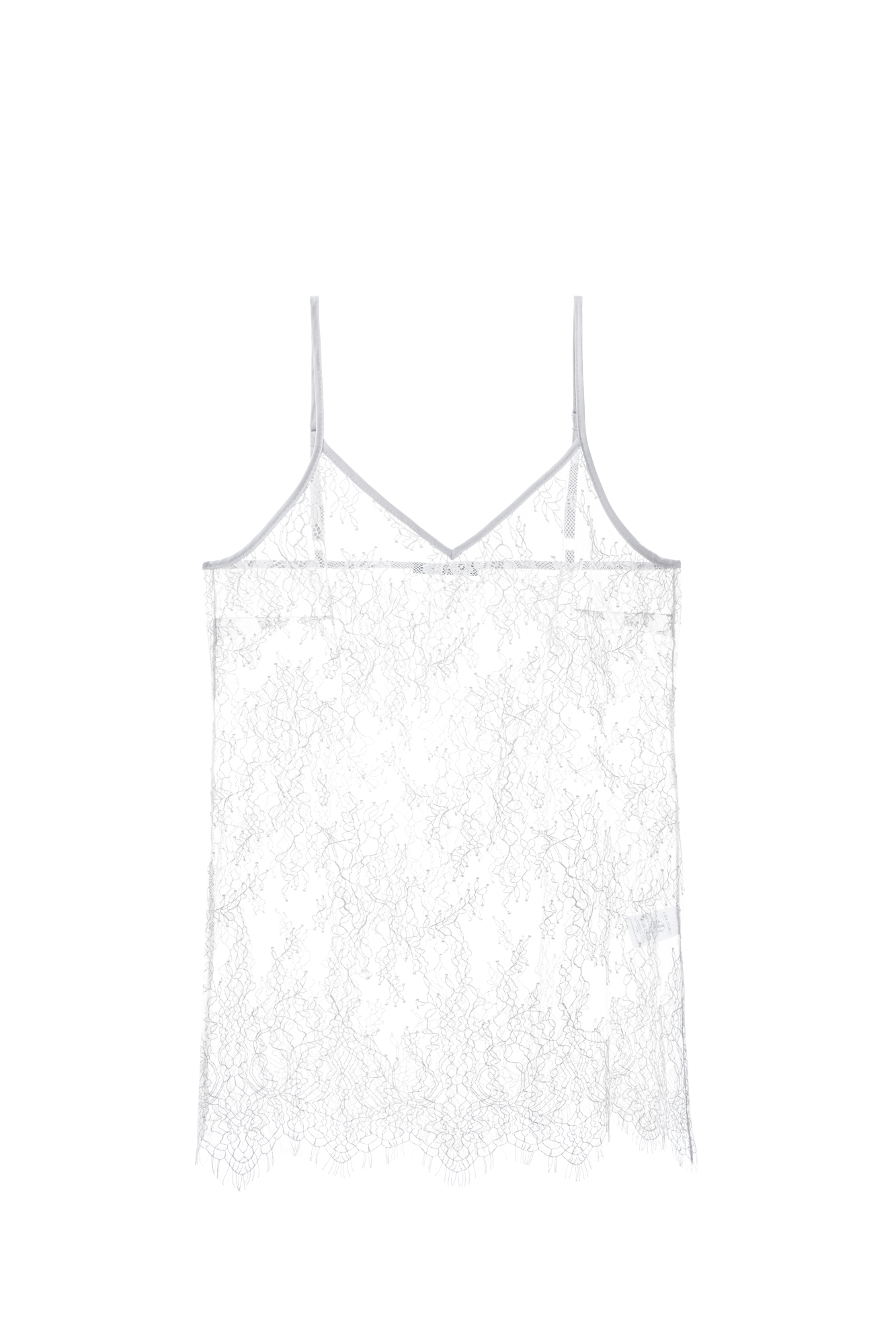 Топ из тонкого кружева. Модель с треугольным лифом, на регулируемых бретельках. Изделие выполнено без подкладки.