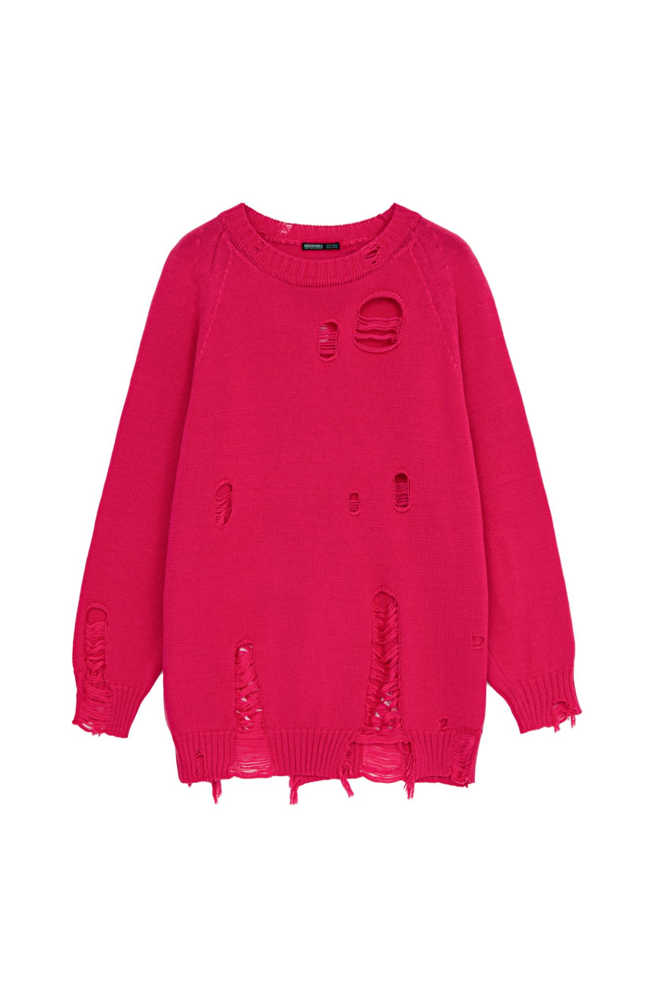 Джемпер из 100% хлопка с рукавами реглан и рваной текстурой.