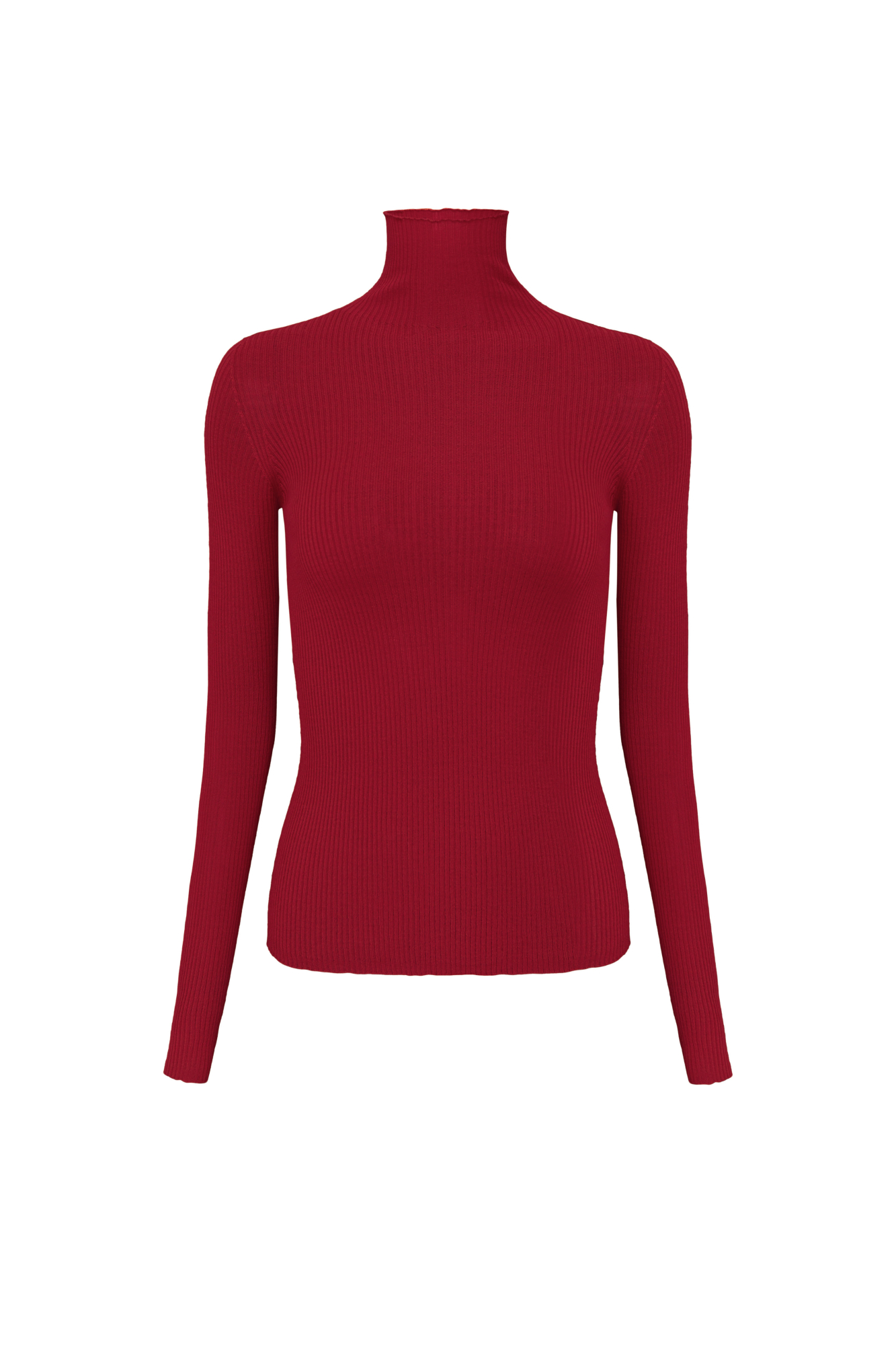 Бесшовная трикотажная водолазка из шерсти мериноса экстрафайн. Модель приталенного силуэта, с длинными рукавами и высоким воротником-стойкой.