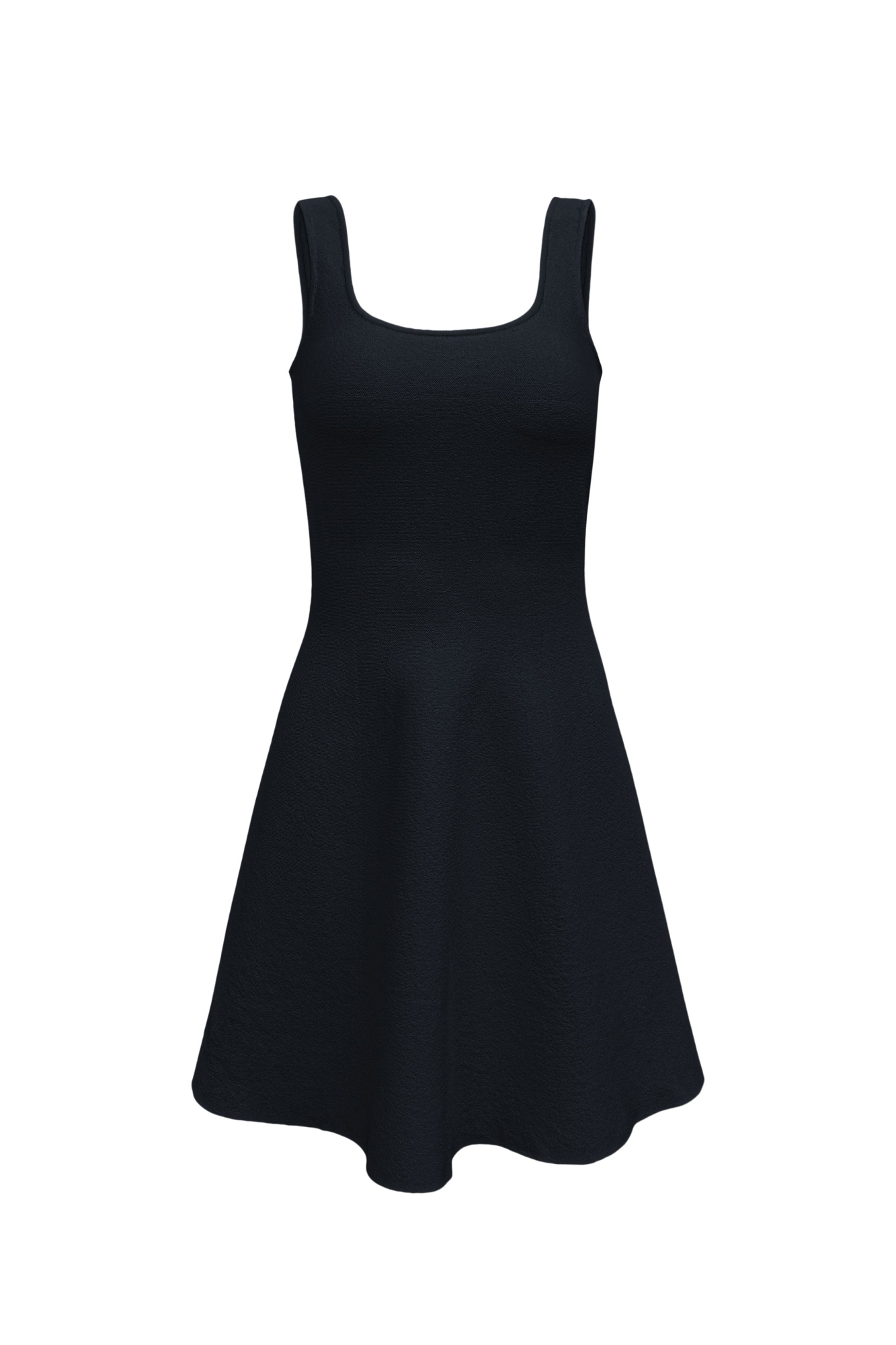 Трикотажное мини платье в стиле baby doll на широких бретелях. Круглый вырез, застежка сзади на молнию. Платье связано из плотной эластичной вискозы, что позволяет прилегать по фигуре и держать объем у юбки.