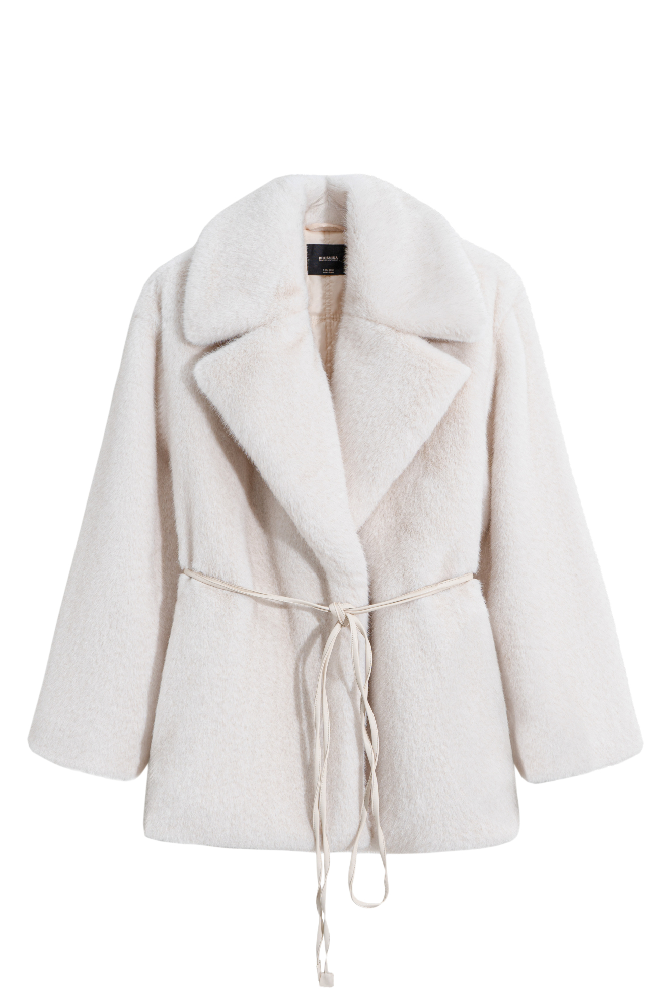 Шуба из экомеха с тонким поясом