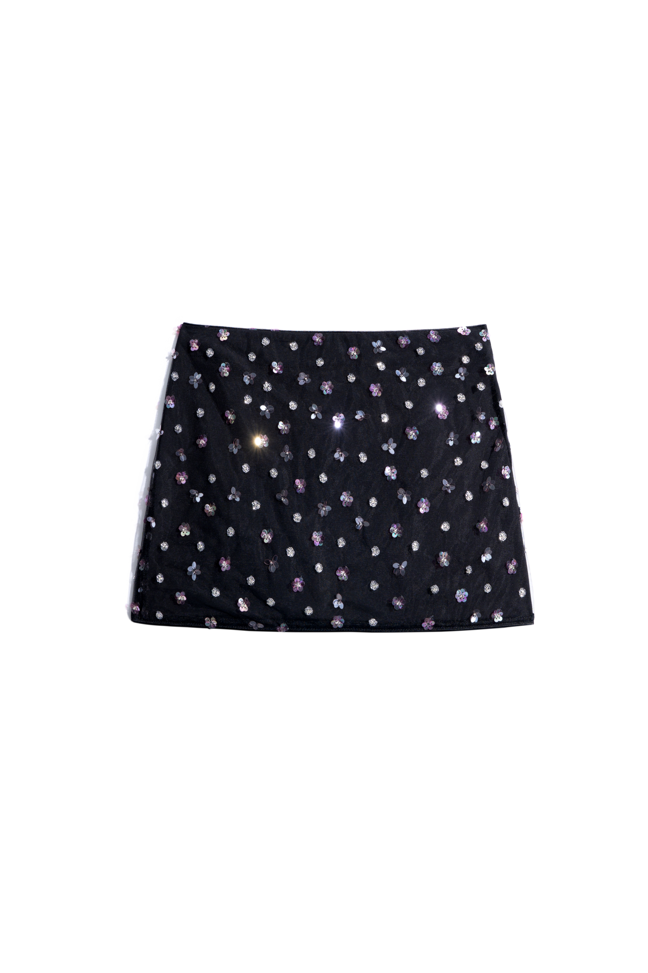 Юбка длины мини, расшитая пайетками и бисером. Застежка на потайную молнию. Изделие на подкладке.