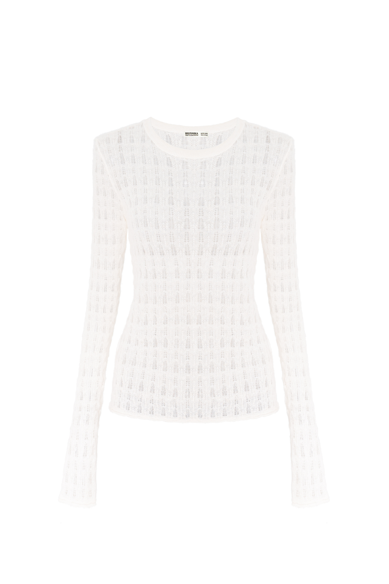 Ажурная водолазка из тонкого супер кид мохера и беби альпака. Модель с длинными рукавами и круглым неглубоким вырезом горловины.