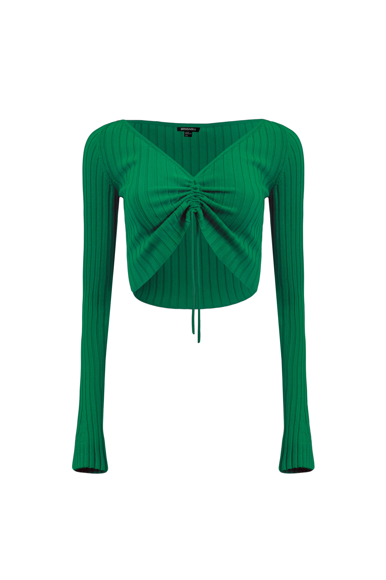 Трикотажный топ из вискозы с длинным рукавом. Модель с V-вырезом и регулируемой кулиской спереди.