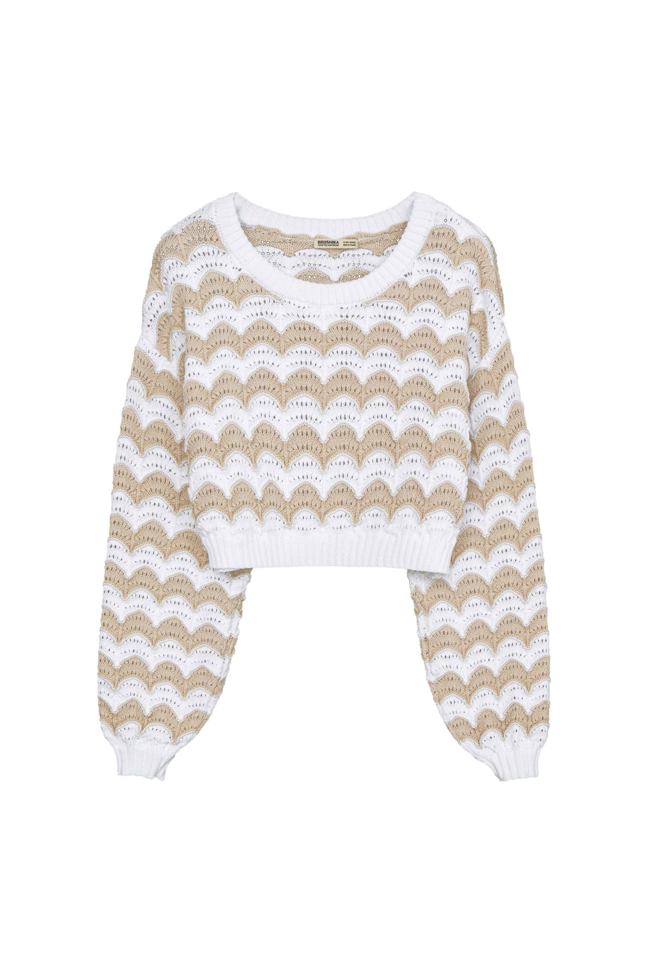 Трикотажный джемпер из хлопка с волнистым узором. Манжеты и низ изделия из эластичной ленты в рубчик.