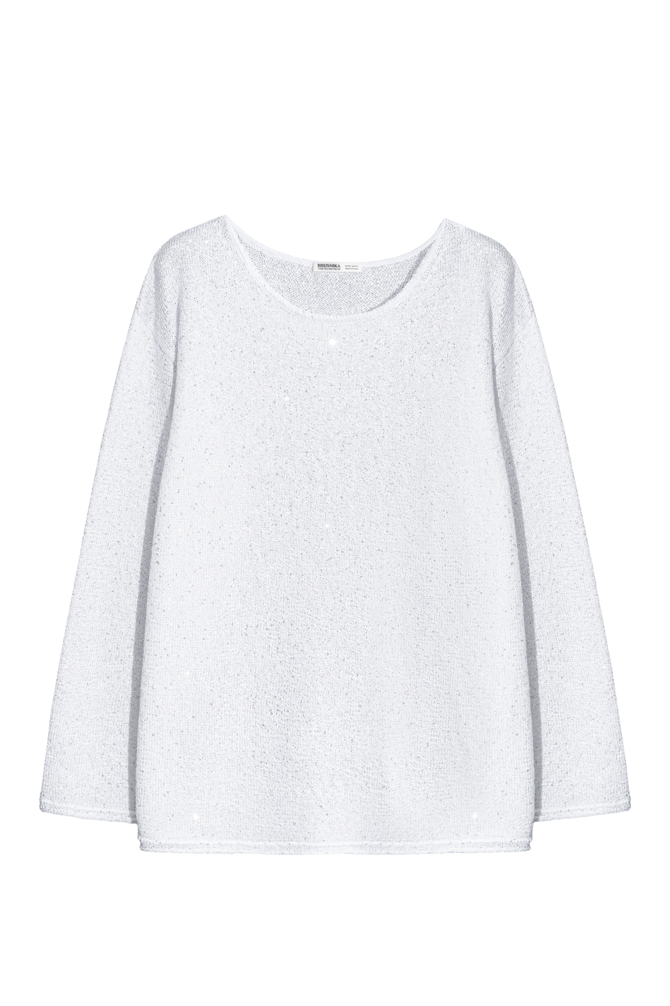 Трикотажный джемпер из хлопка с пайетками и люрексом. Модель свободного силуэта с длинными рукавами и круглым вырезом горловины.