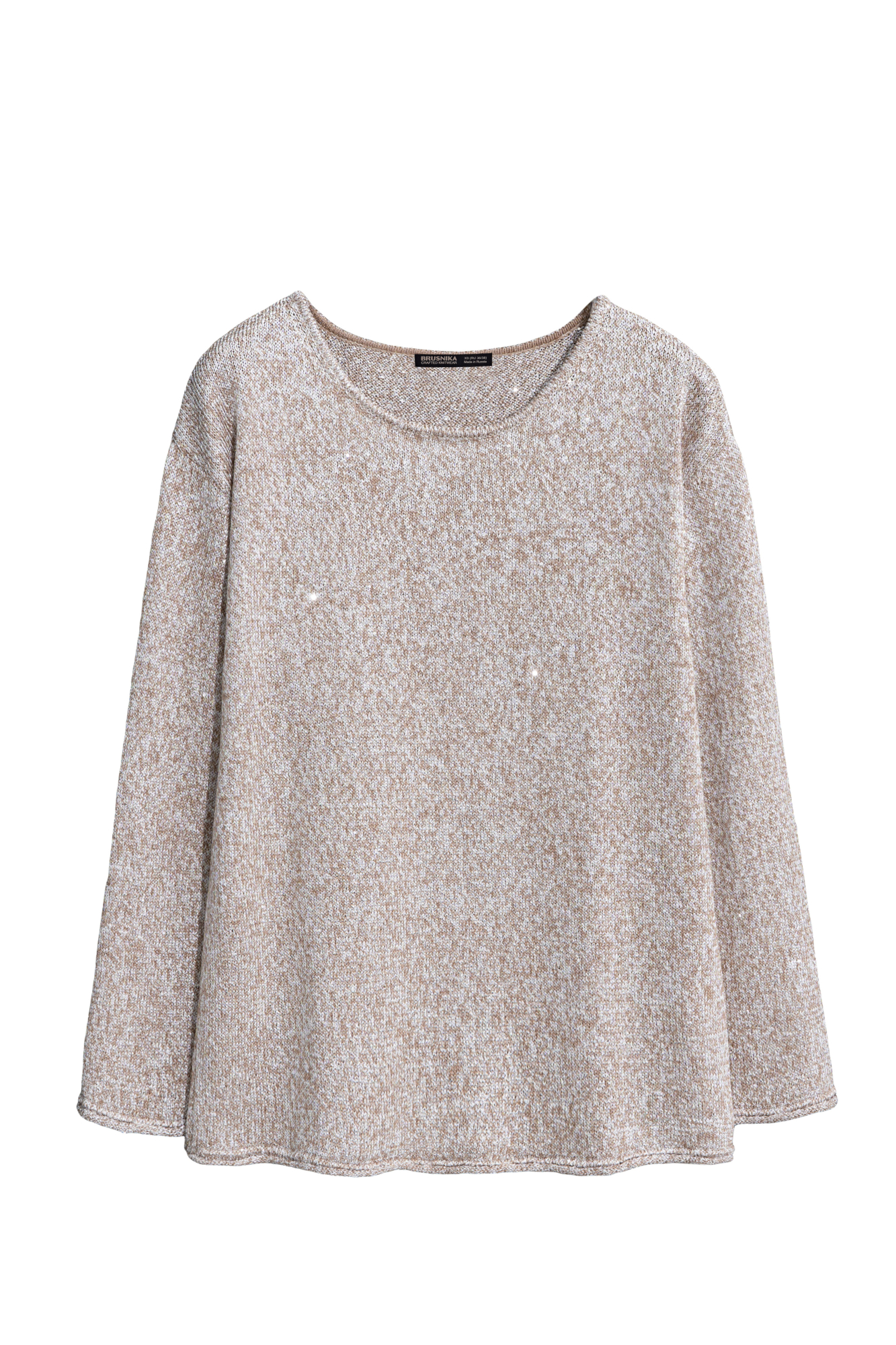 Трикотажный джемпер из хлопка с пайетками и люрексом. Модель свободного силуэта с длинными рукавами и круглым вырезом горловины.