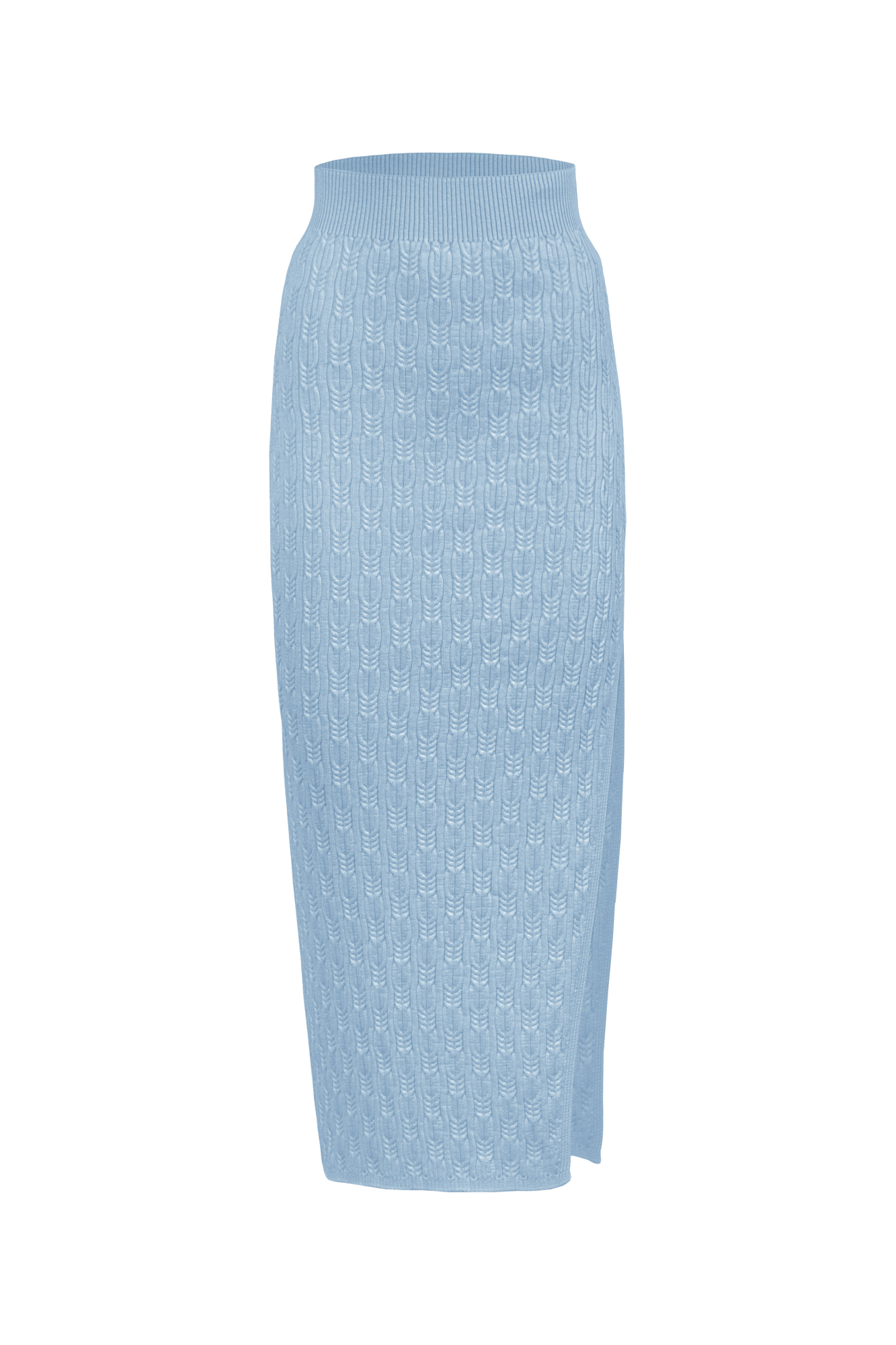 Трикотажная юбка-карандаш из хлопка с разрезом сбоку и эластичным поясом в рубчик.
