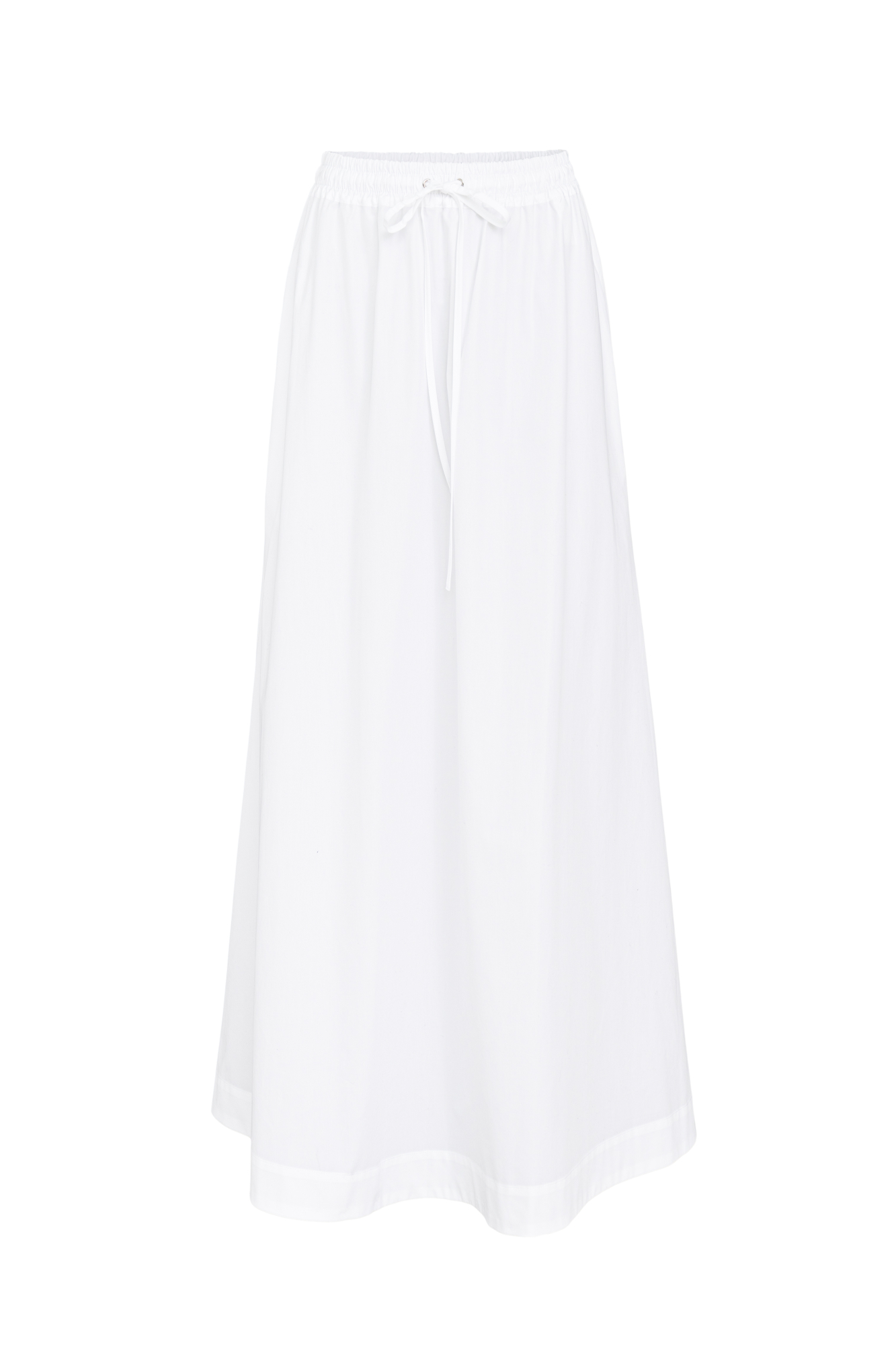 Хлопковая юбка длины макси. Модель прямого кроя, с эластичным поясом на кулиске и карманами. 