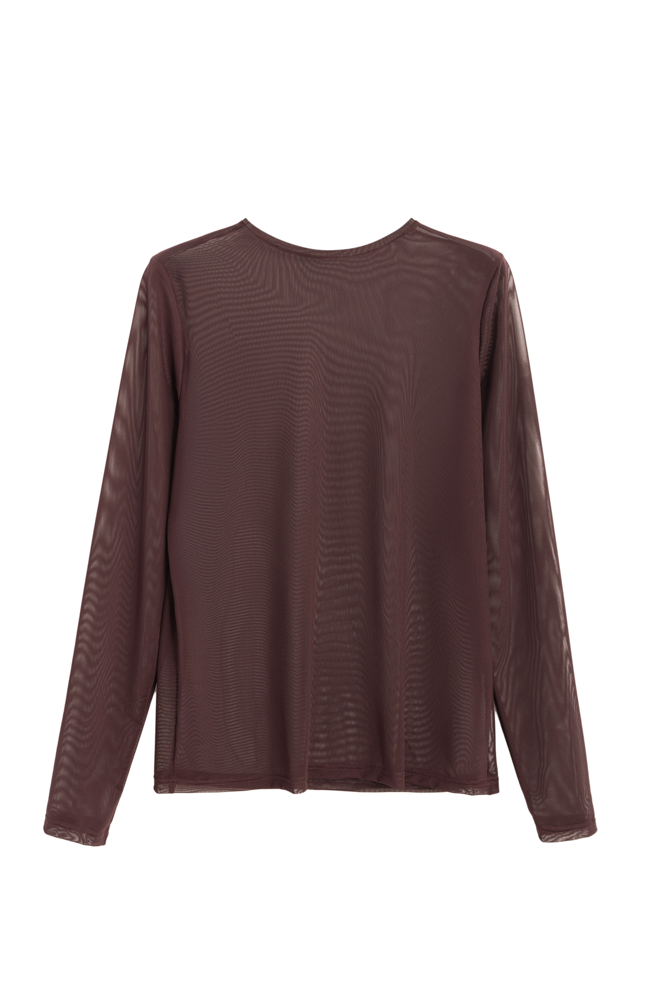 Полупрозрачный лонгслив по фигуре с круглым вырезом горловины.