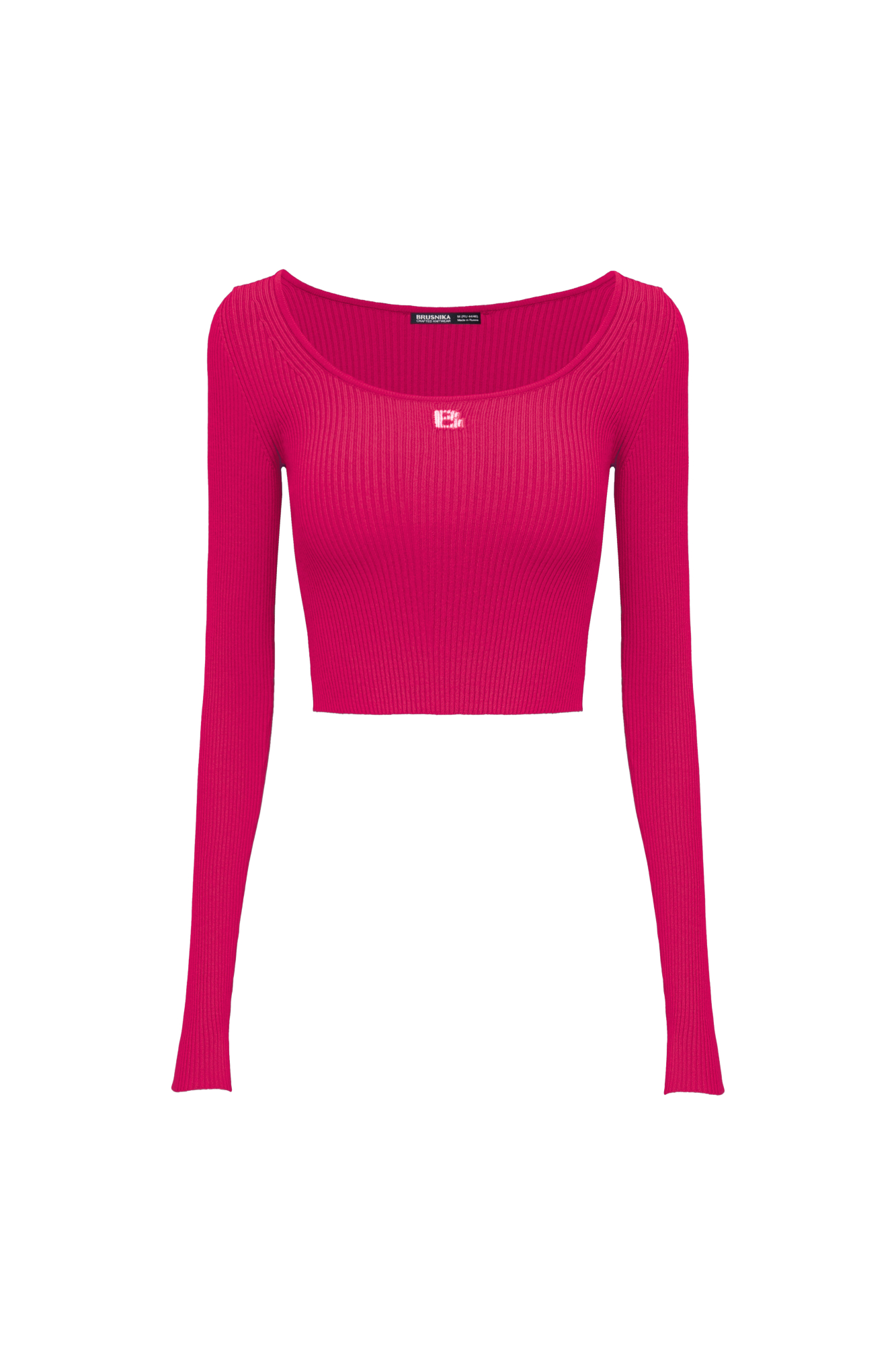 Укороченный топ из вискозы в спортивном стиле с длинными рукавами и круглым вырезом. Дополнить образ можно лосинами или юбкой.