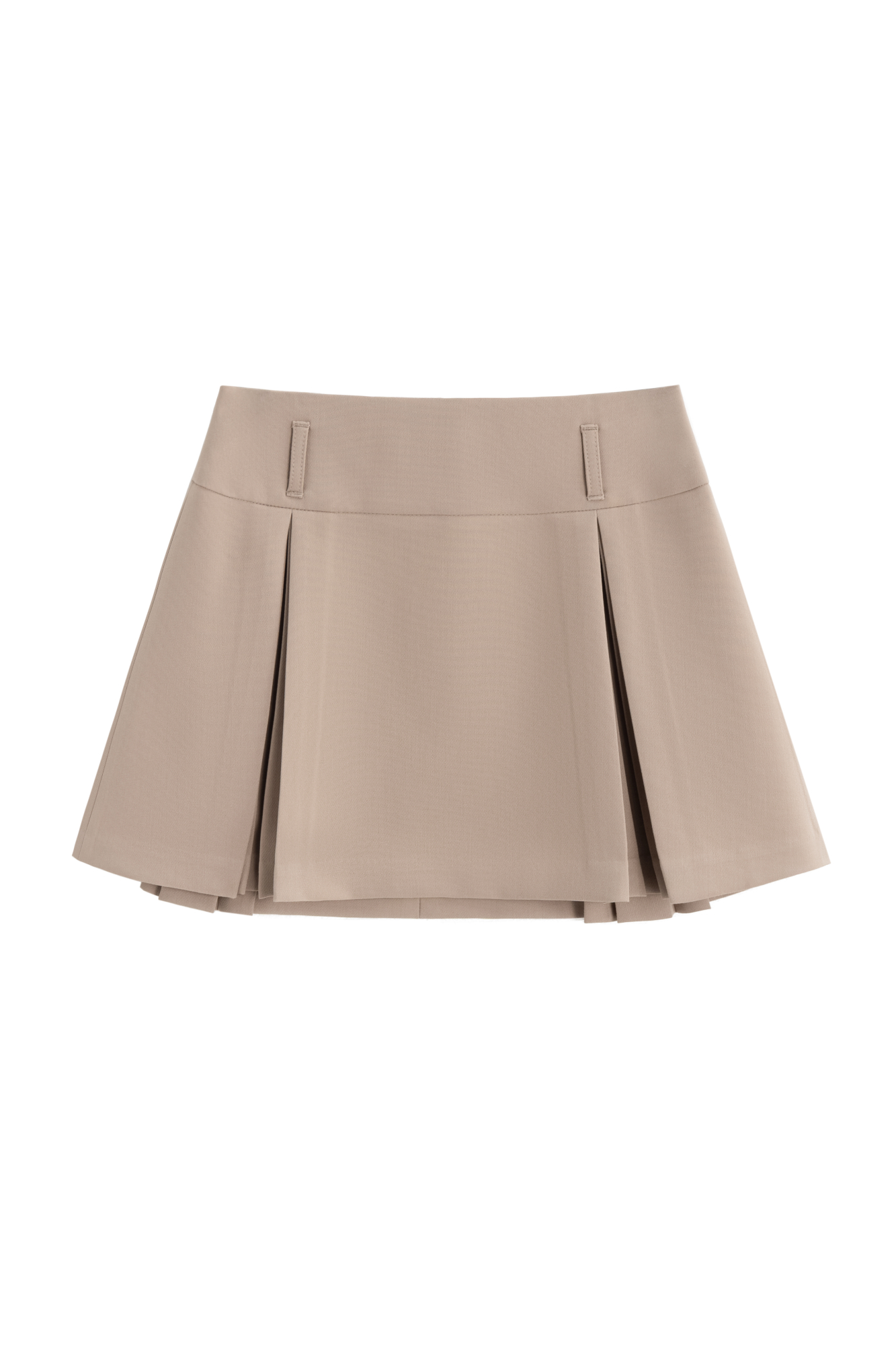 Юбка длины мини из поливискозы. Модель с высоким поясом, дополненым шлевками для ремня. Изделие декорировано закрытыми веерными складками. Застежка на молнию.