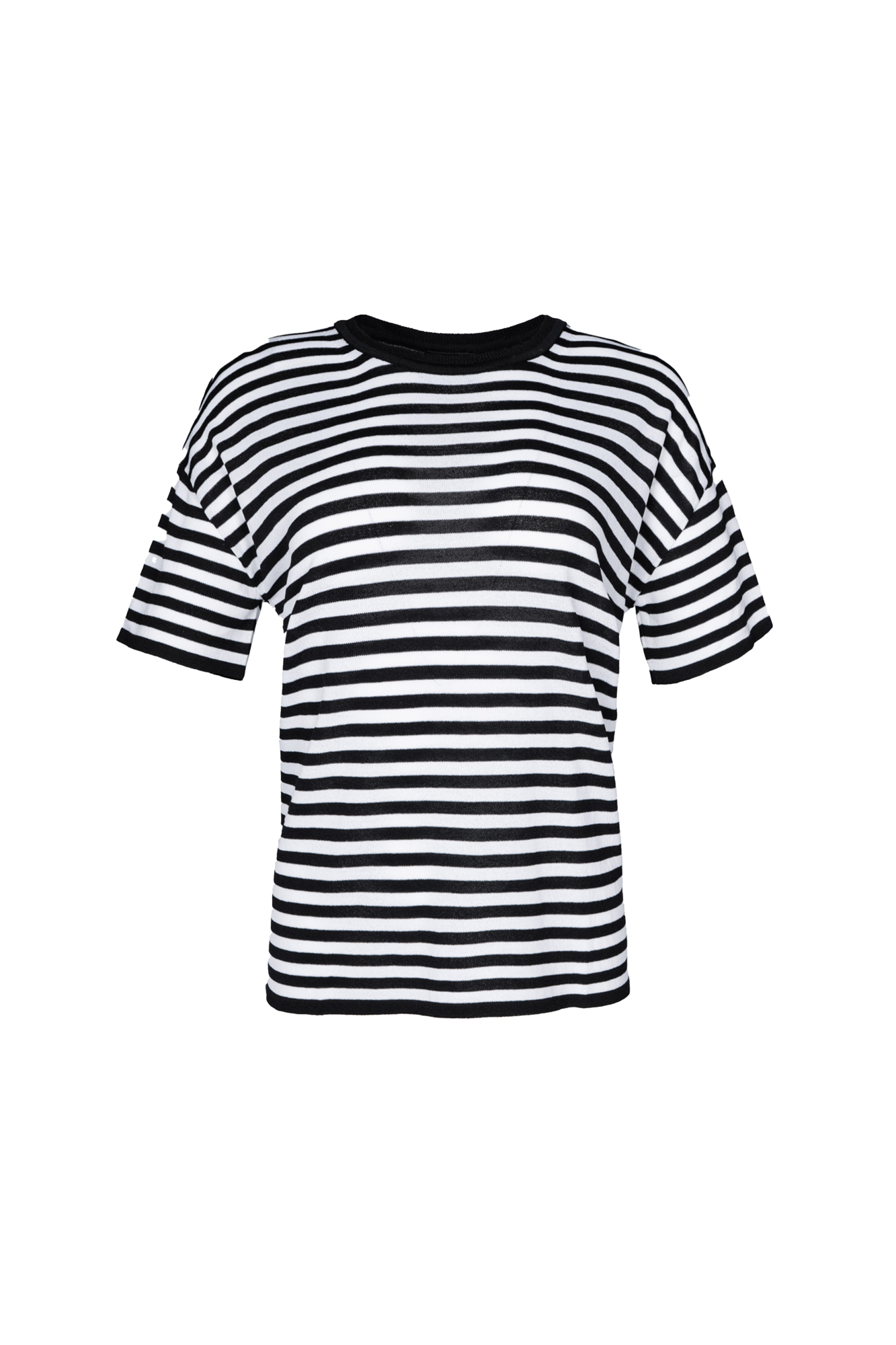 Трикотажная футболка из вискозы. Модель прямого кроя с коротким рукавом и круглым вырезом горловины.