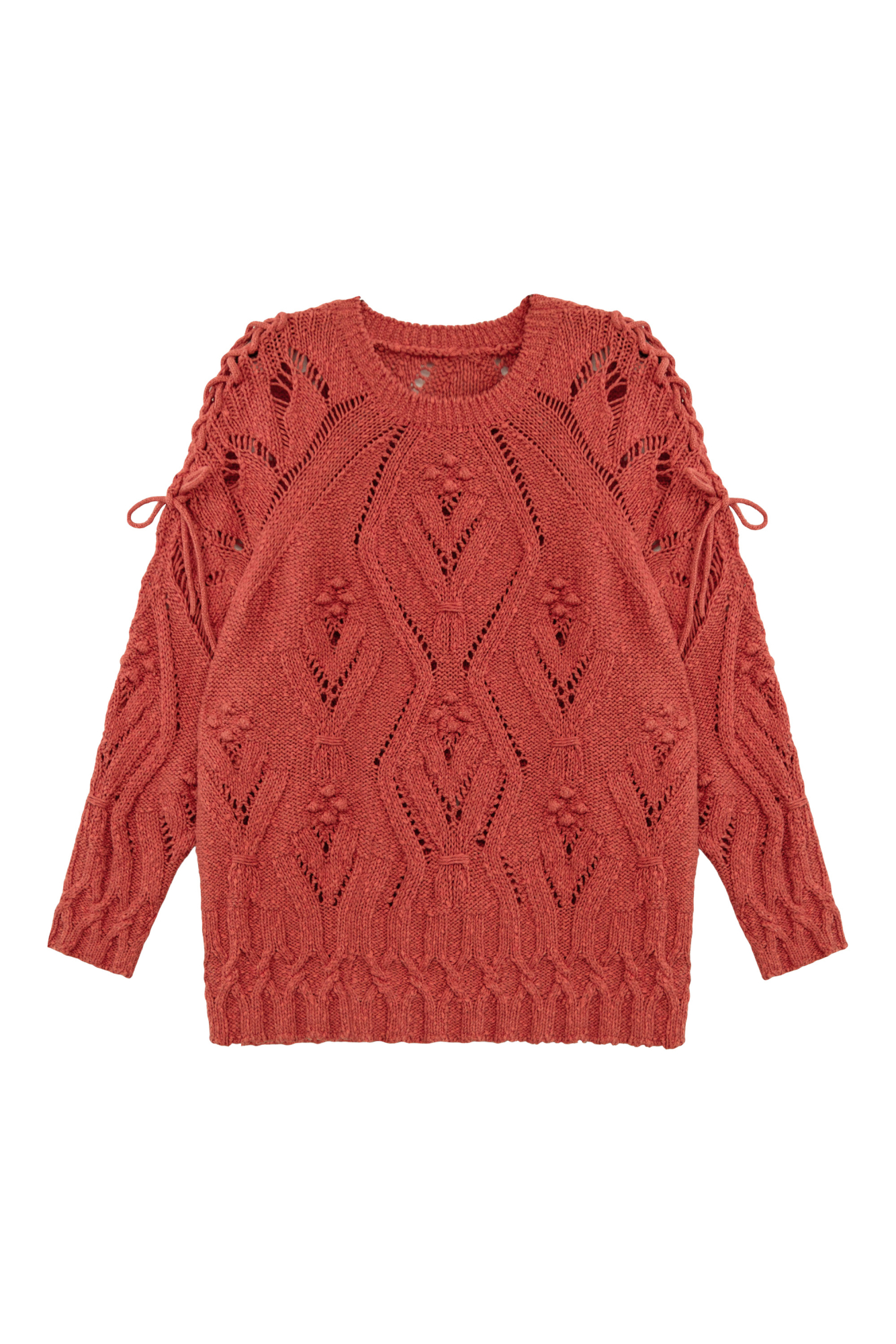 Джемпер с добавлением хлопка и льна, шнуровка на плечах.