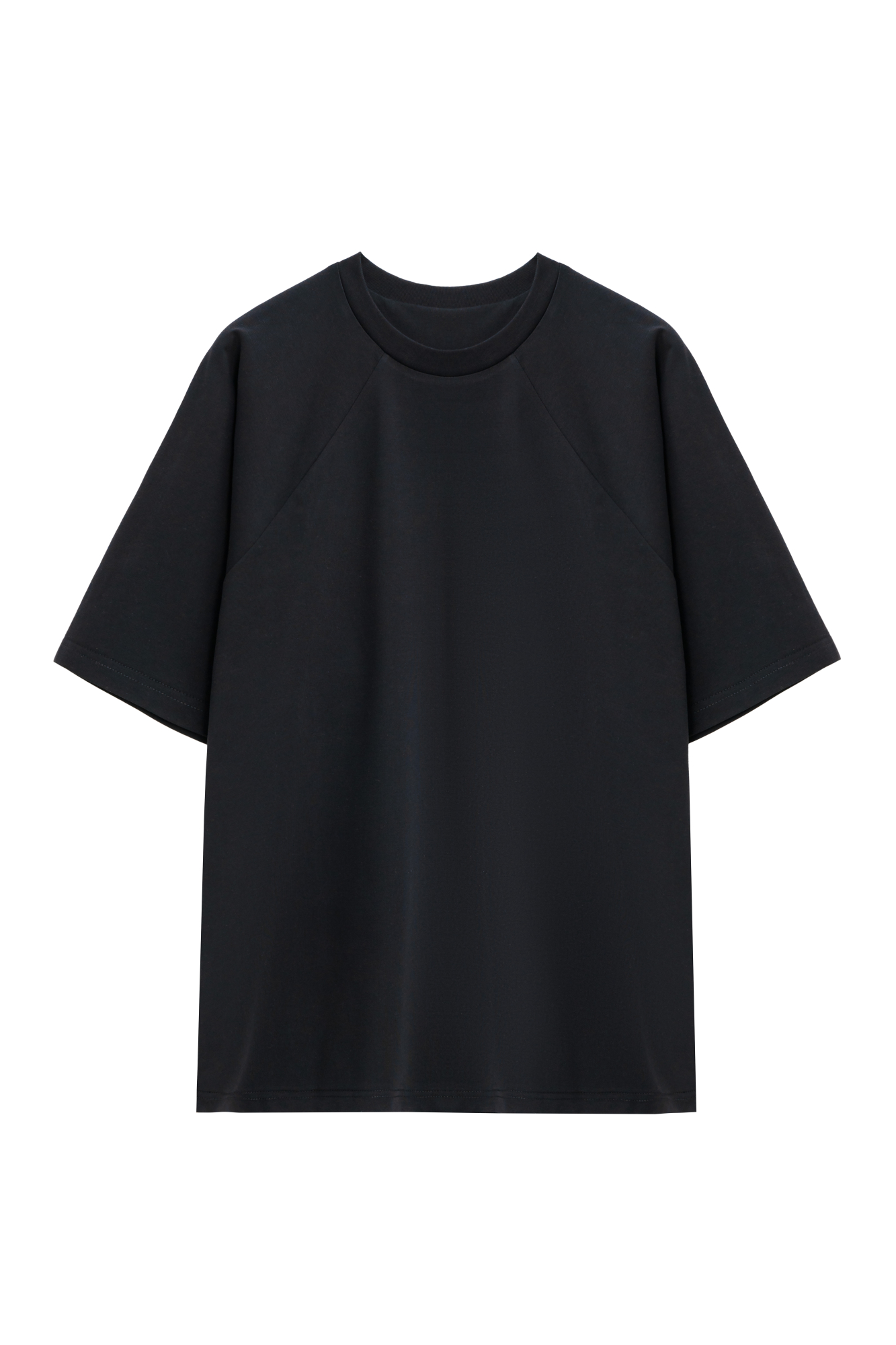 Футболка из хлопка с добавлением сорона. Модель прямого кроя, с круглым вырезом горловины и рукавом реглан.