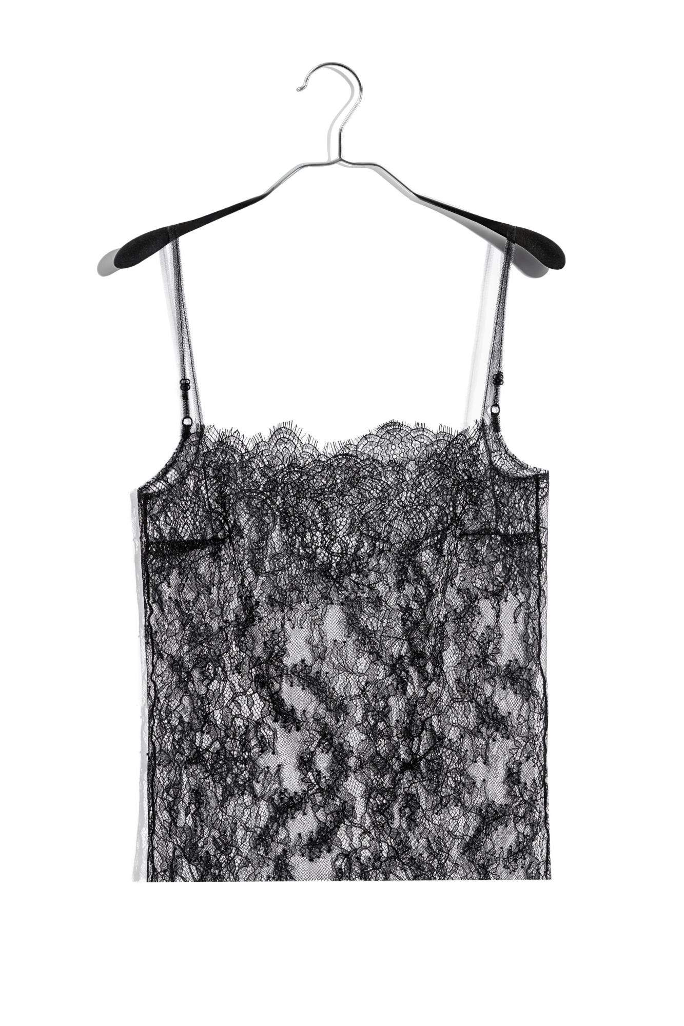 Топ из тонкого кружева. Модель на тонких регулируемых бретельках. Изделие выполнено без подкладки.