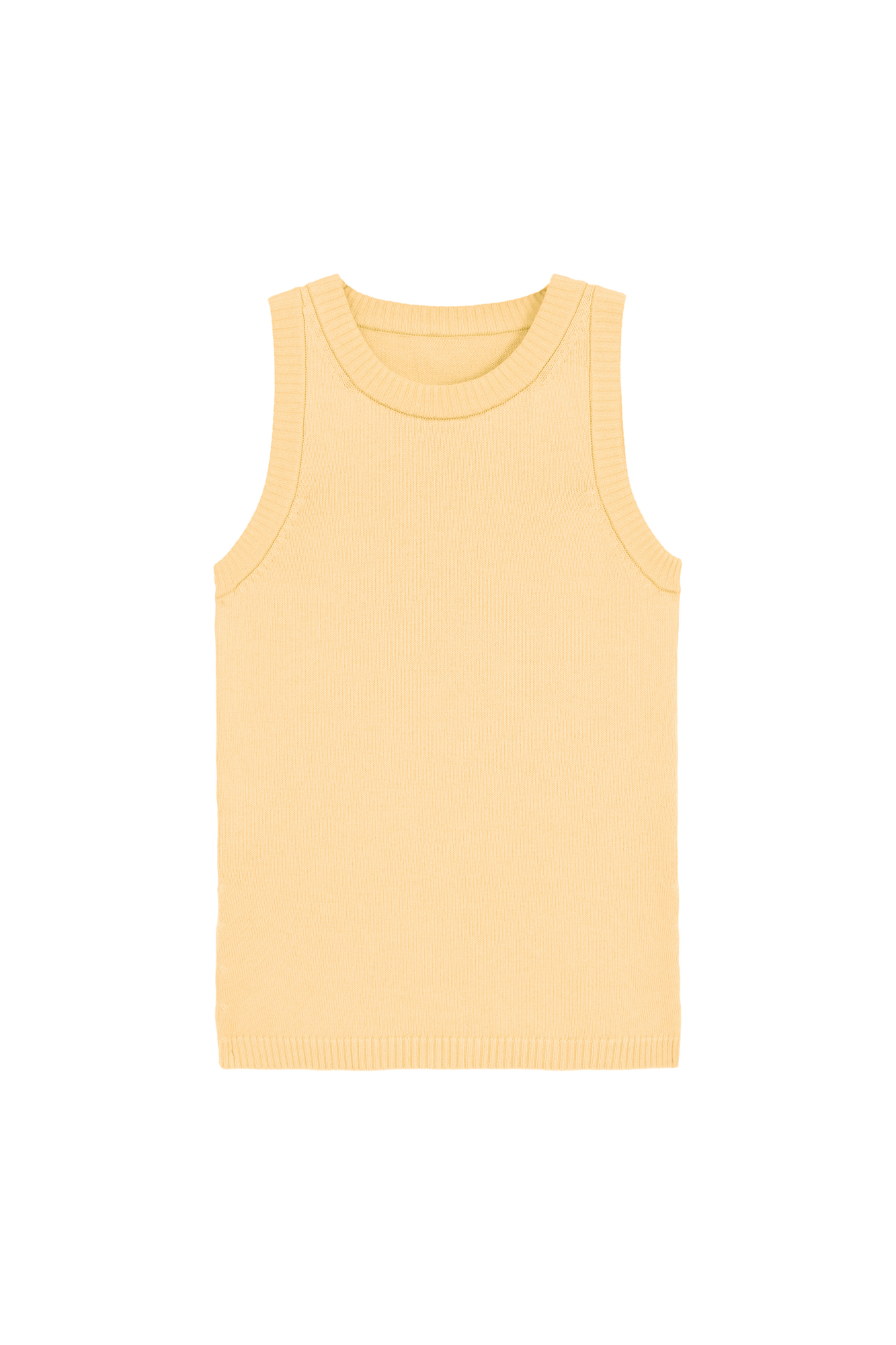 Трикотажный топ из 100% хлопка без рукавов. Модель приталенного силуэта с круглым вырезом горловины. Края изделия выполнены в рубчик.
