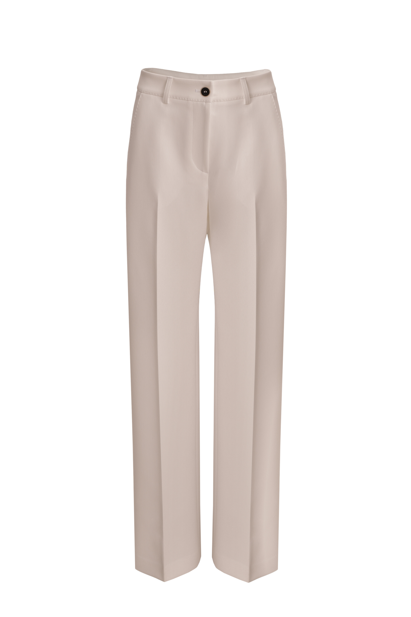 Классические брюки из вискозы со стелками. Модель прямого кроя с карманами, шлевками на поясе для ремня и застежкой на молнию и пуговицу.